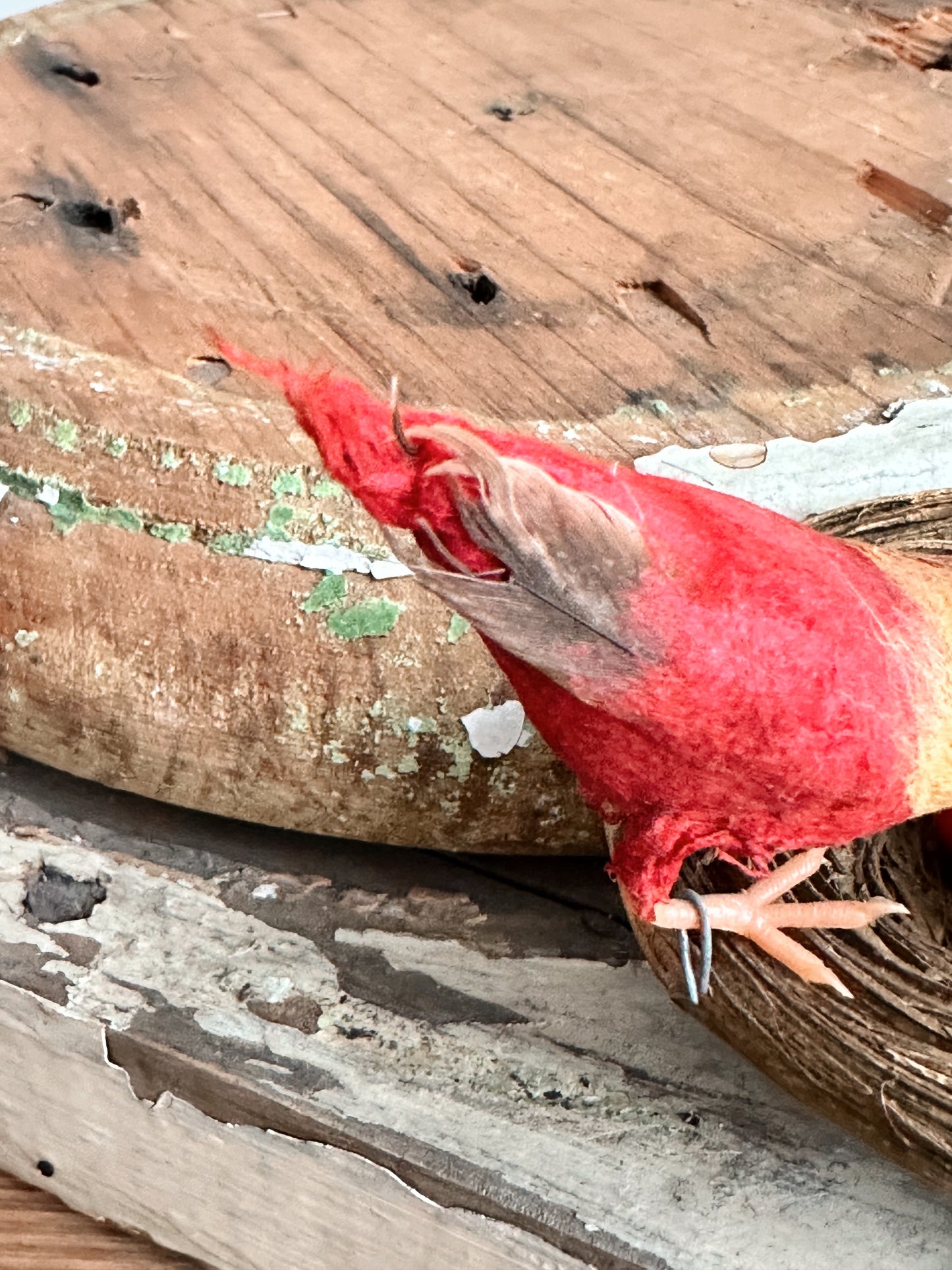 Rare Antique Spun Cotton Bird on a Nest Ornament