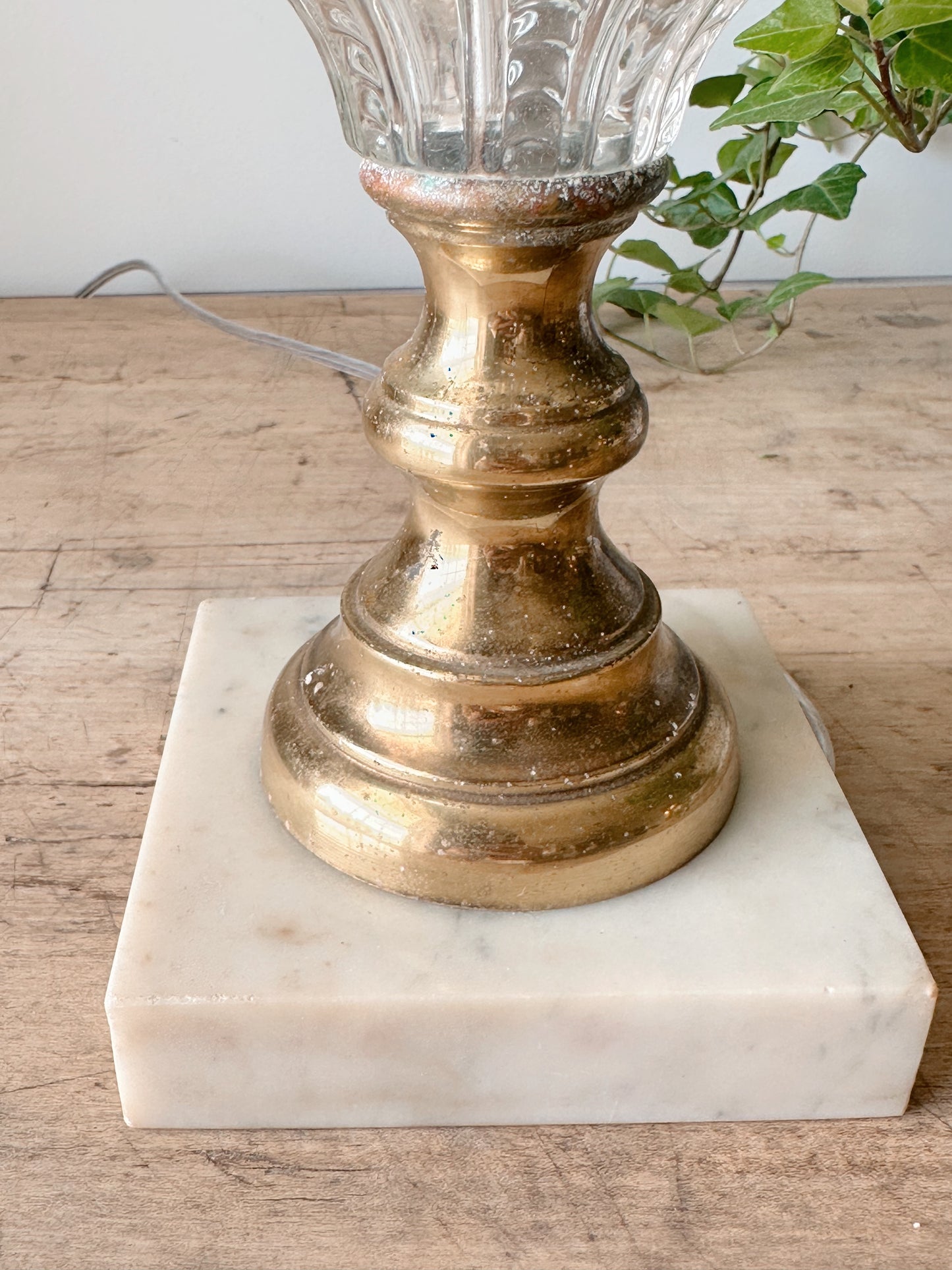 Vintage Blown Glass, Brass & Marble Lamp