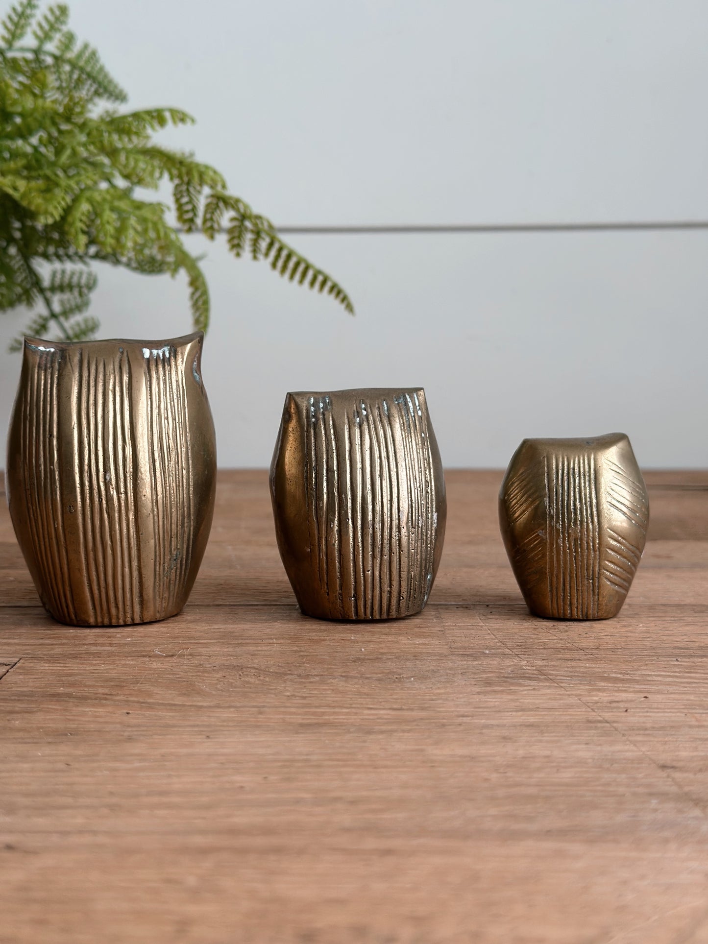 Trio of Vintage Brass Owls