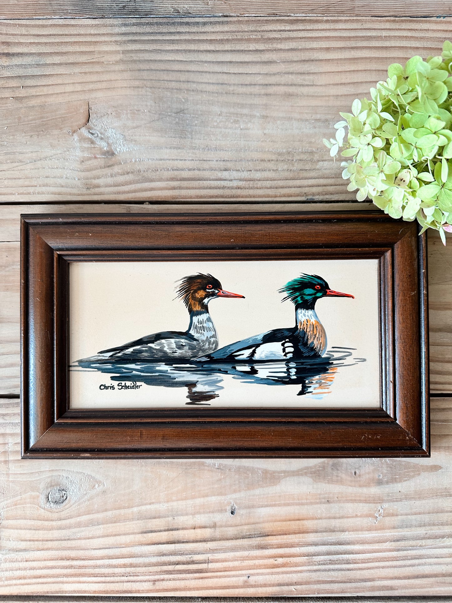 Vintage Hand Painted Red Breasted Mergansers Tile, H&R Johnson Tiles, England
