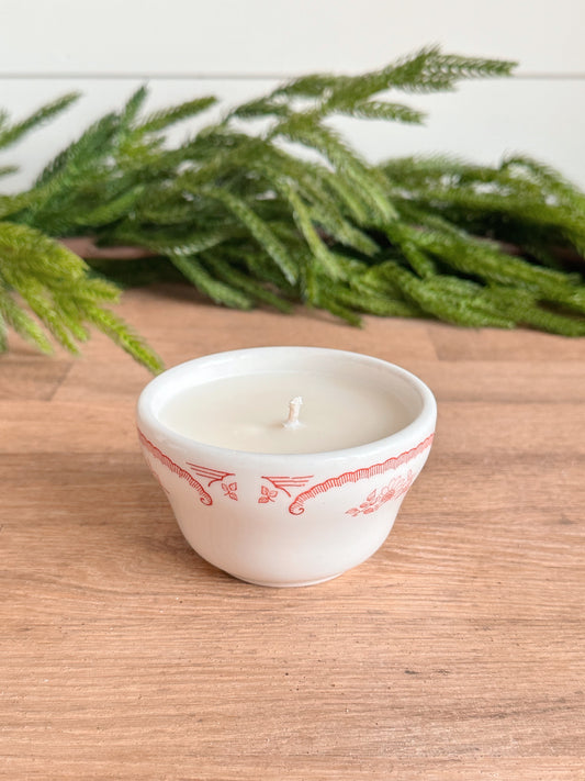 Hand Poured Peppermint Latte Candle in a Vintage Transferware Dish