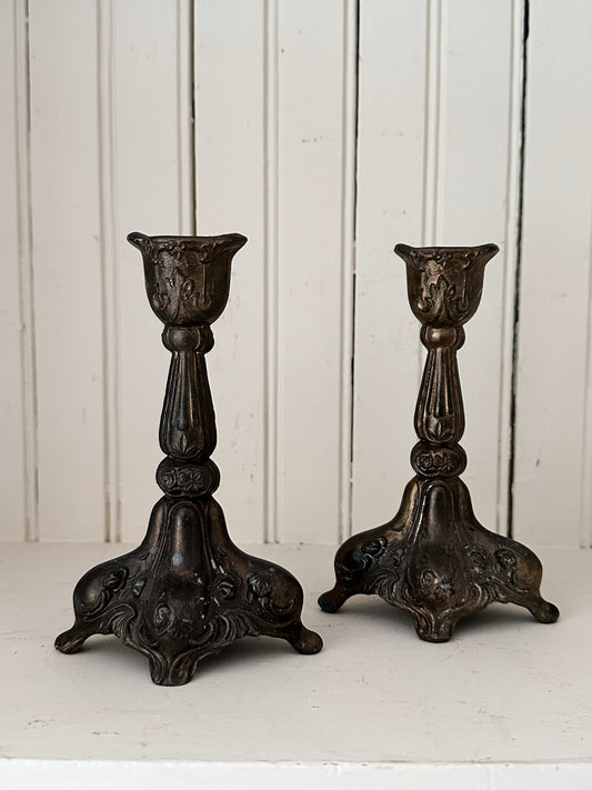 Pair of Ornate Vintage Candlesticks