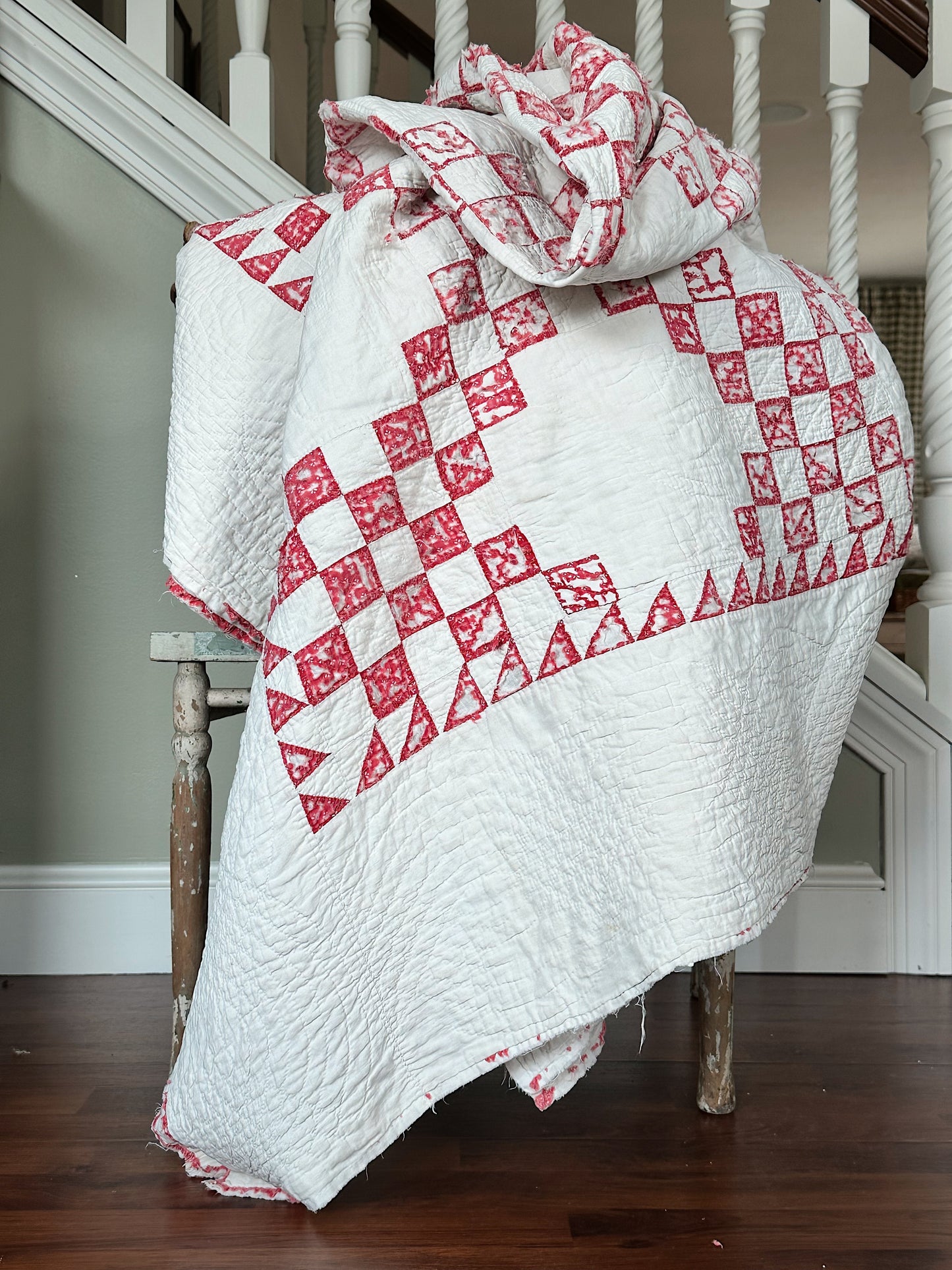 Vintage Hand Stitched Irish Chain Cutter Quilt