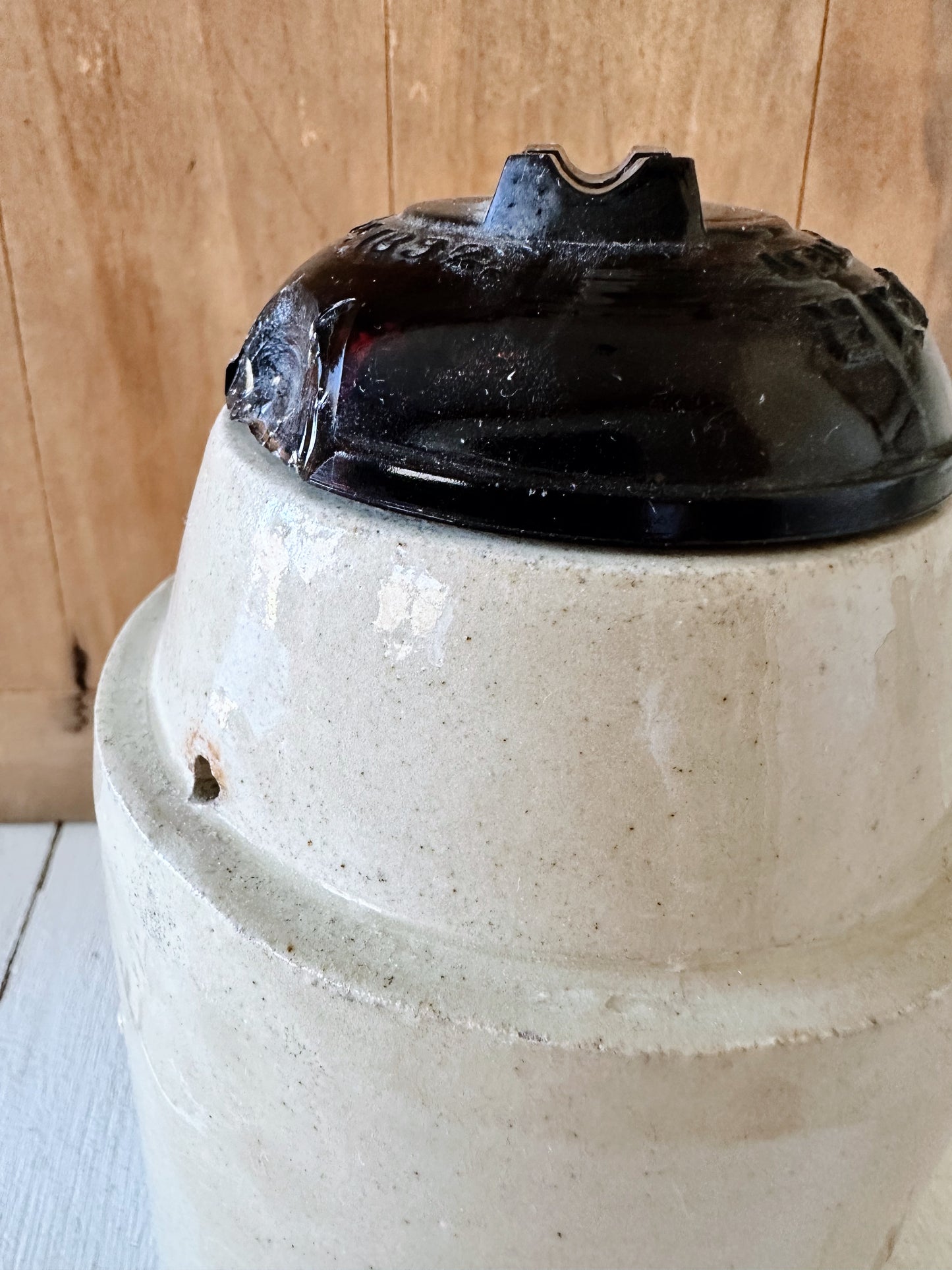 Antique Canning Crock with Amber Glass Lid