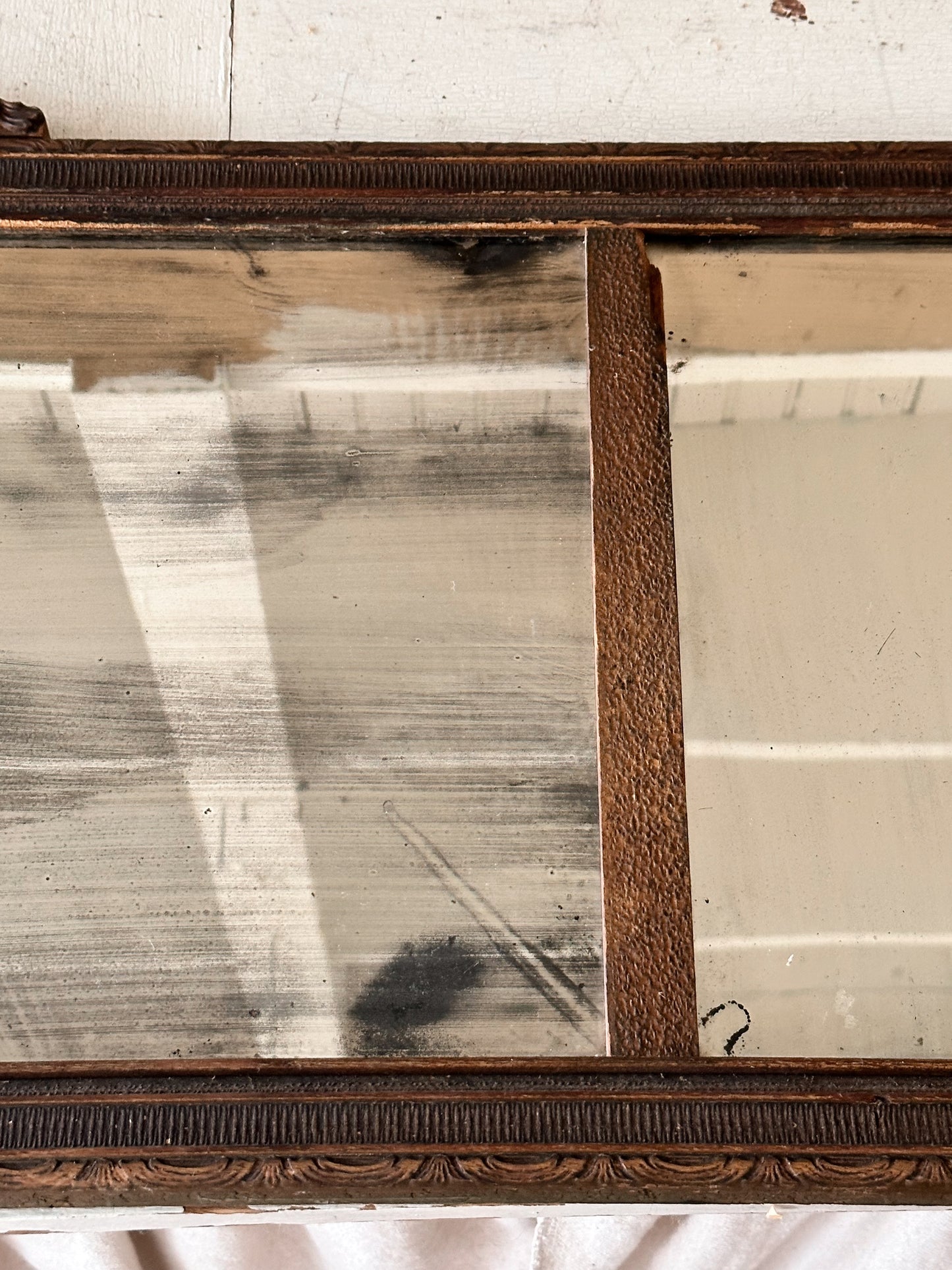 Antique Three Panel Buffet / Mantel Mirror