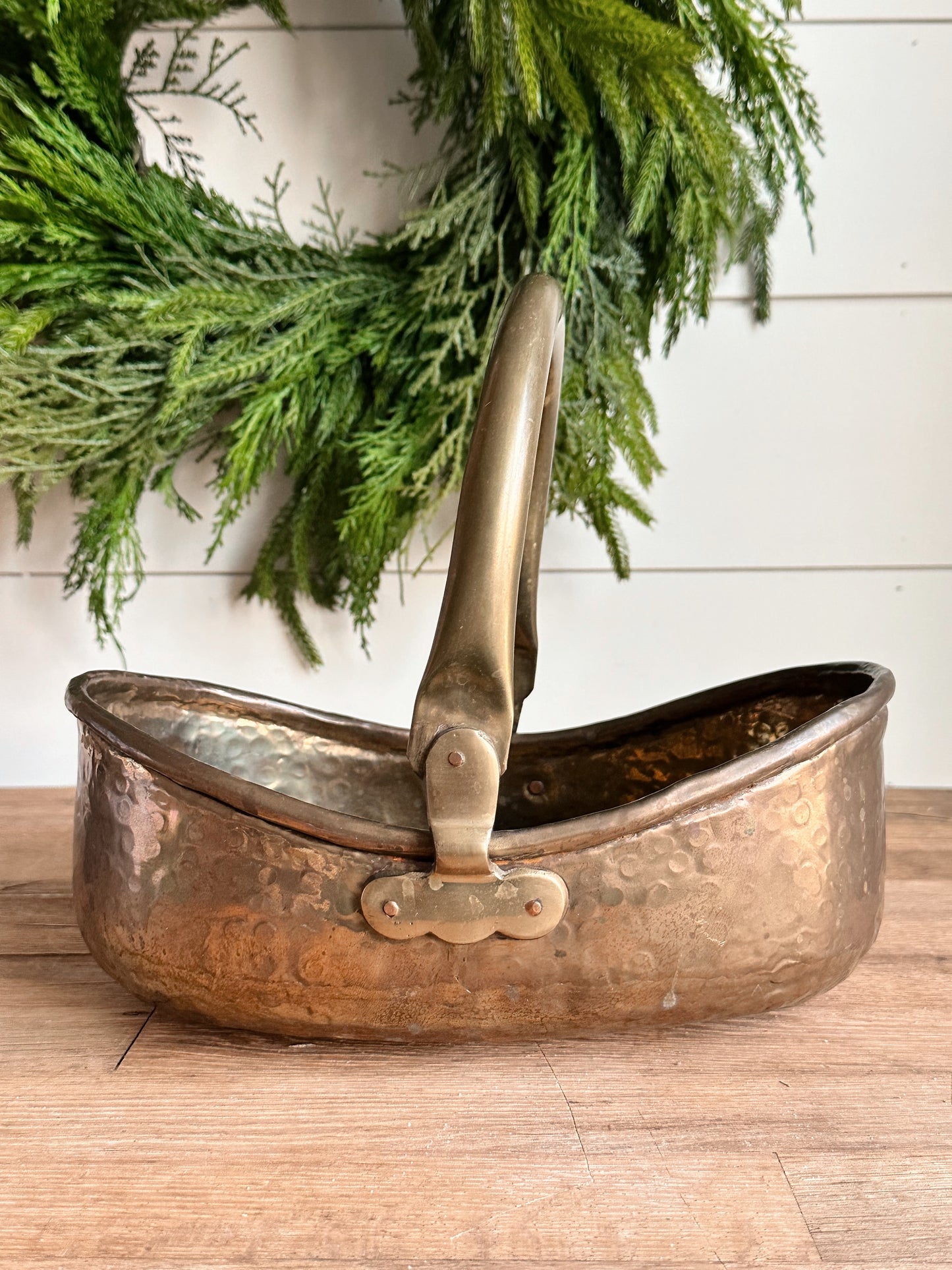 Vintage Hammered Brass Basket