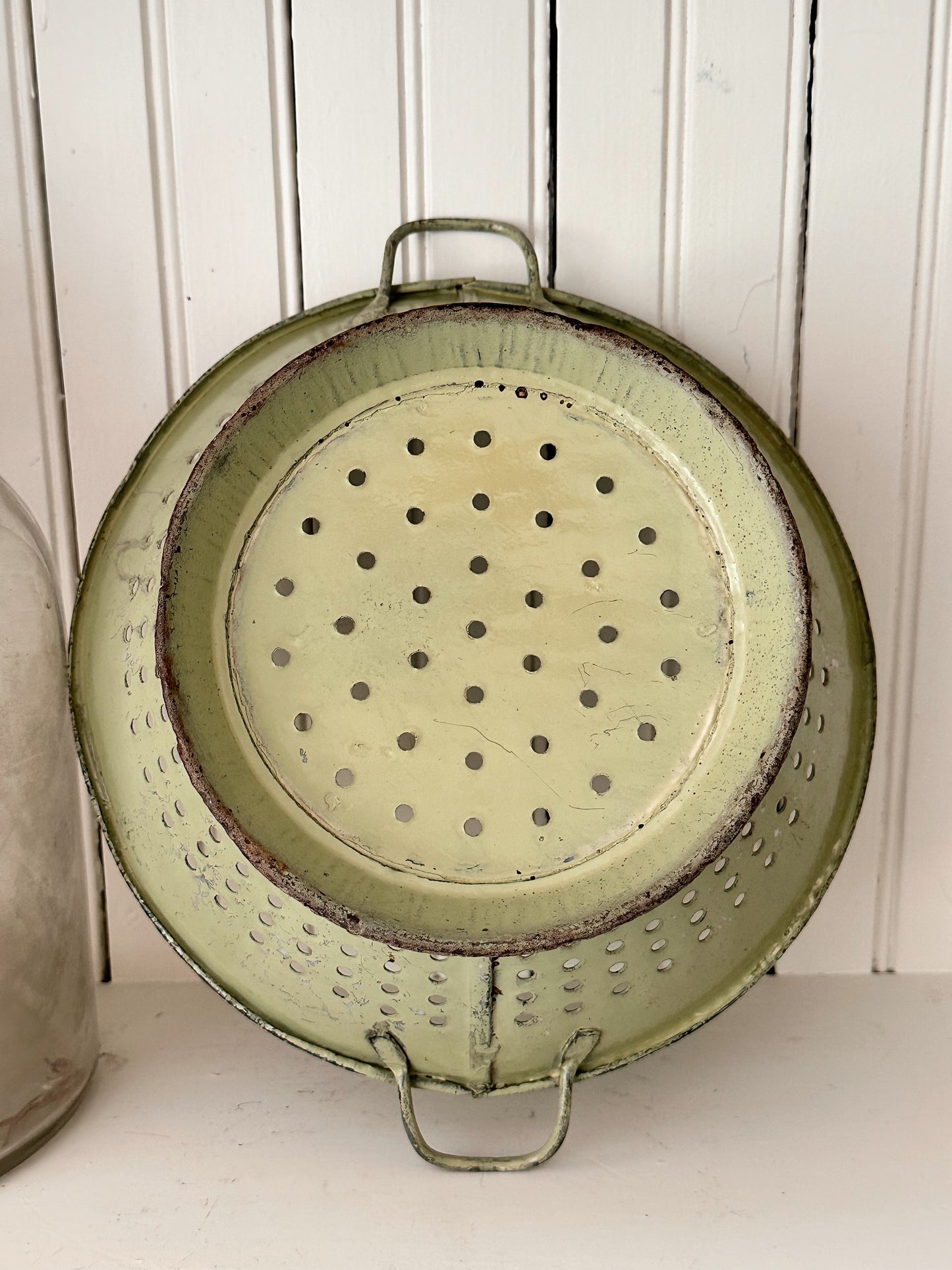 Vintage Green Enamelware Colander