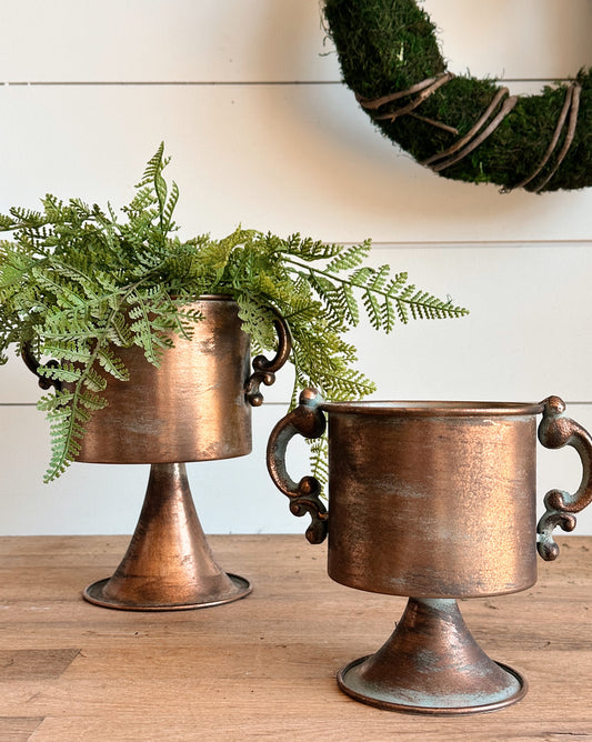 Copper Finish Pedestal Planters