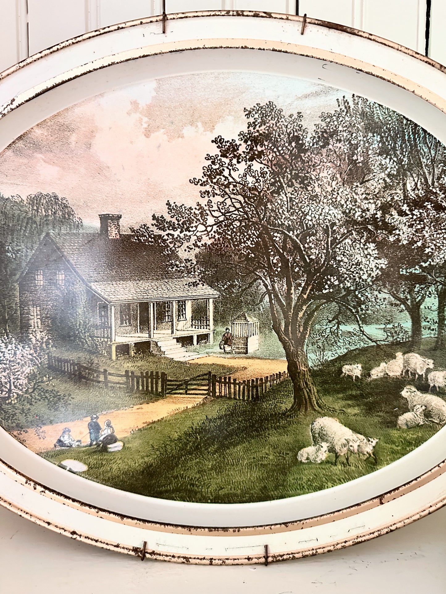 Vintage Currier and Ives Tray with hanger