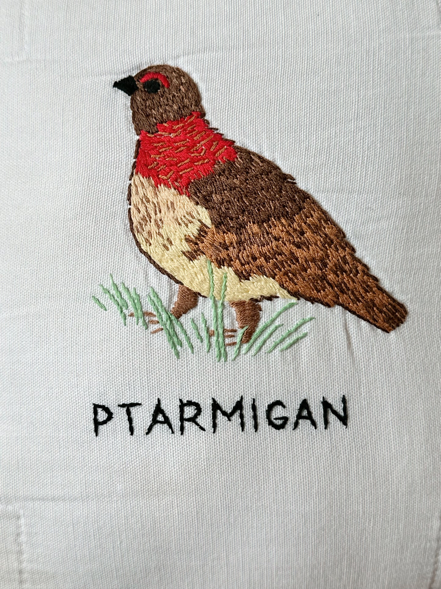 Handmade Vintage Quilt Pillow, Ptarmigan