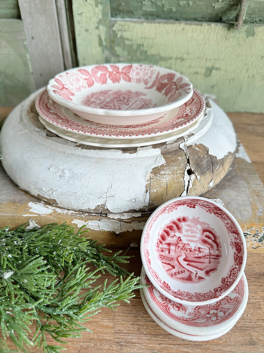 Lovely Collection of Vintage Red & White Transfer Ware