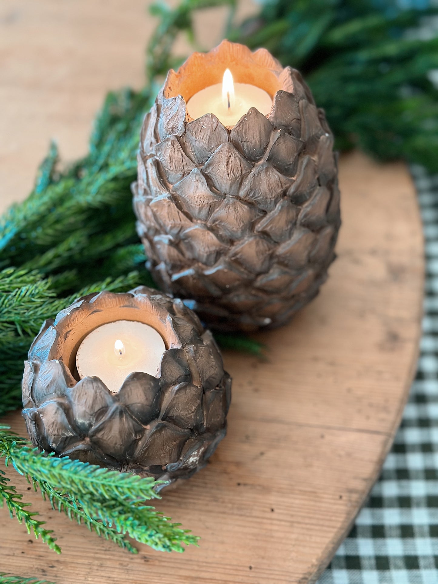 Set of Two Chunky Pinecone Tea Light Holders (natural)