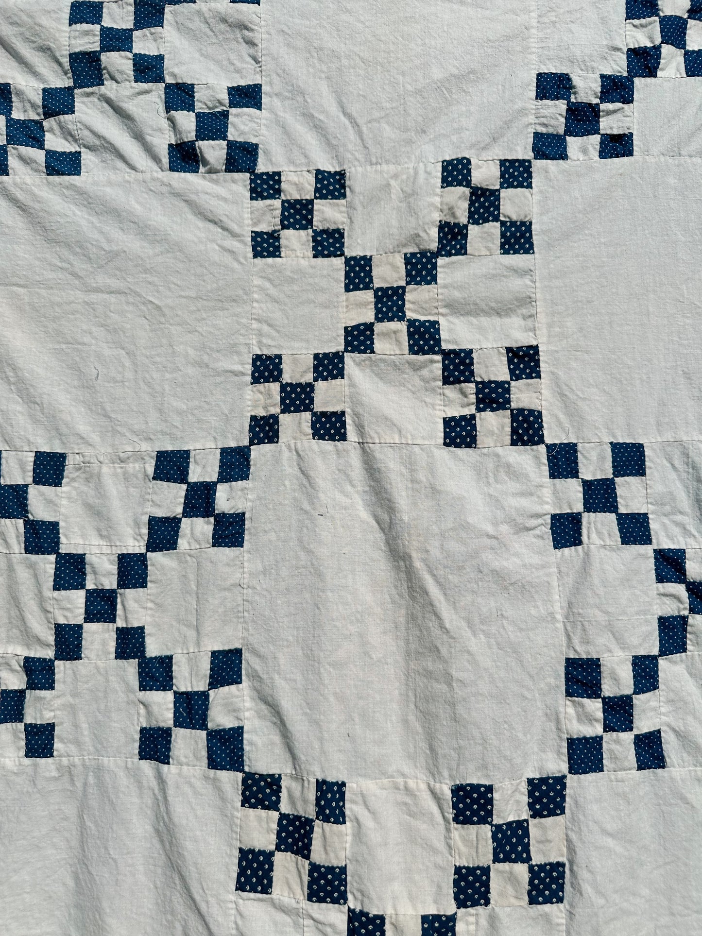 Vintage Hand Stitched Blue & White Double Irish Chain Quilt Top