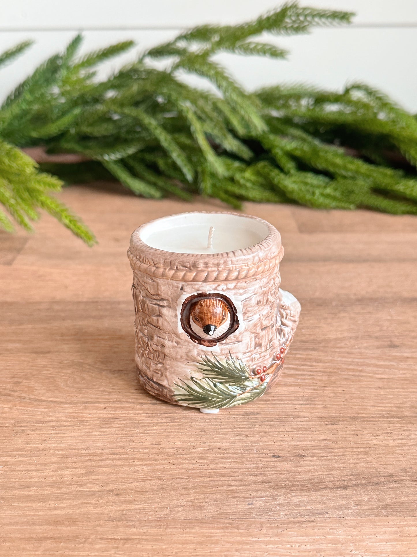 Hand Poured Cozy Christmas Candle in a Found Bird Vessel