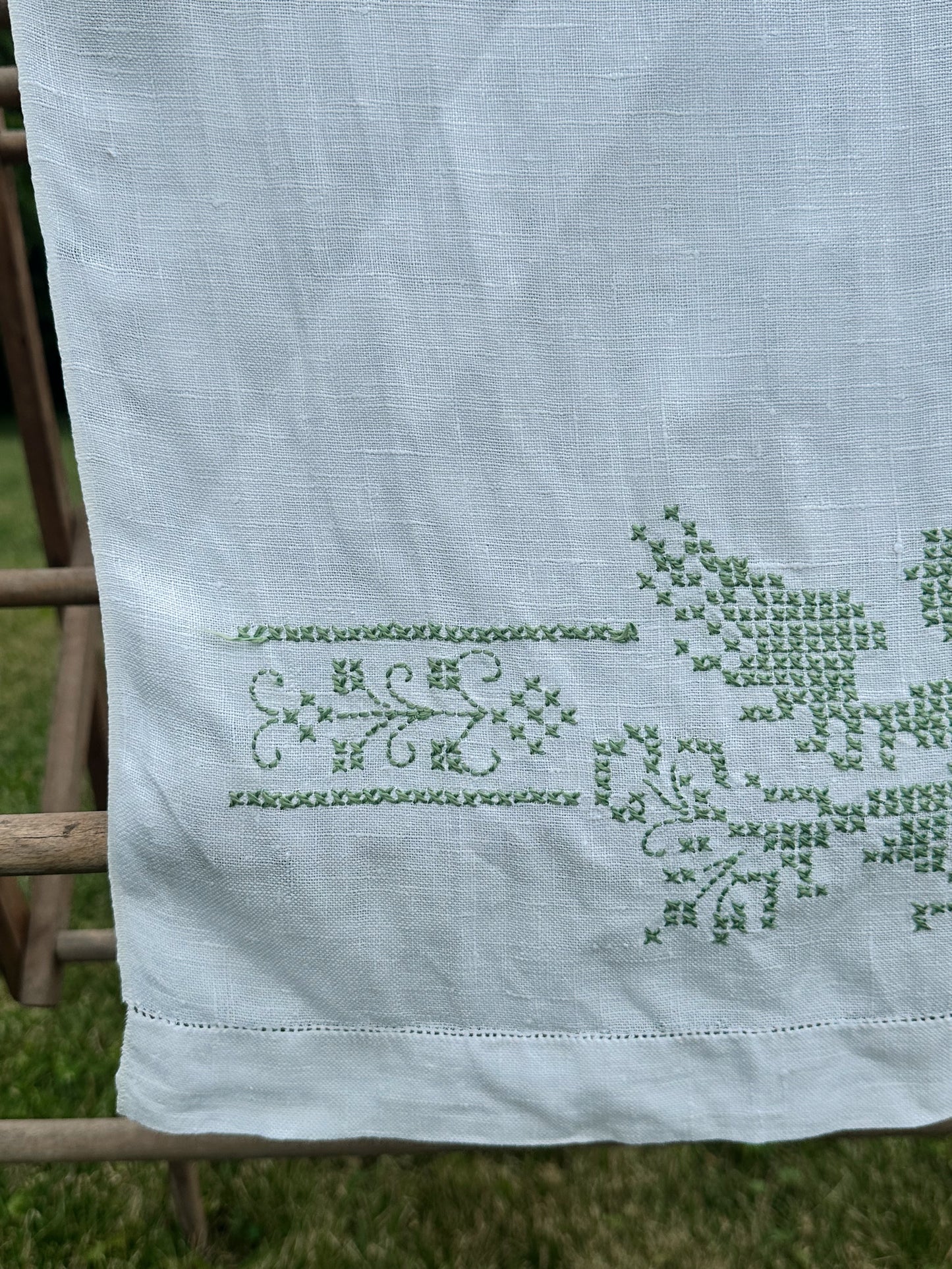 Vintage Cross Stitched Swan Table Runner