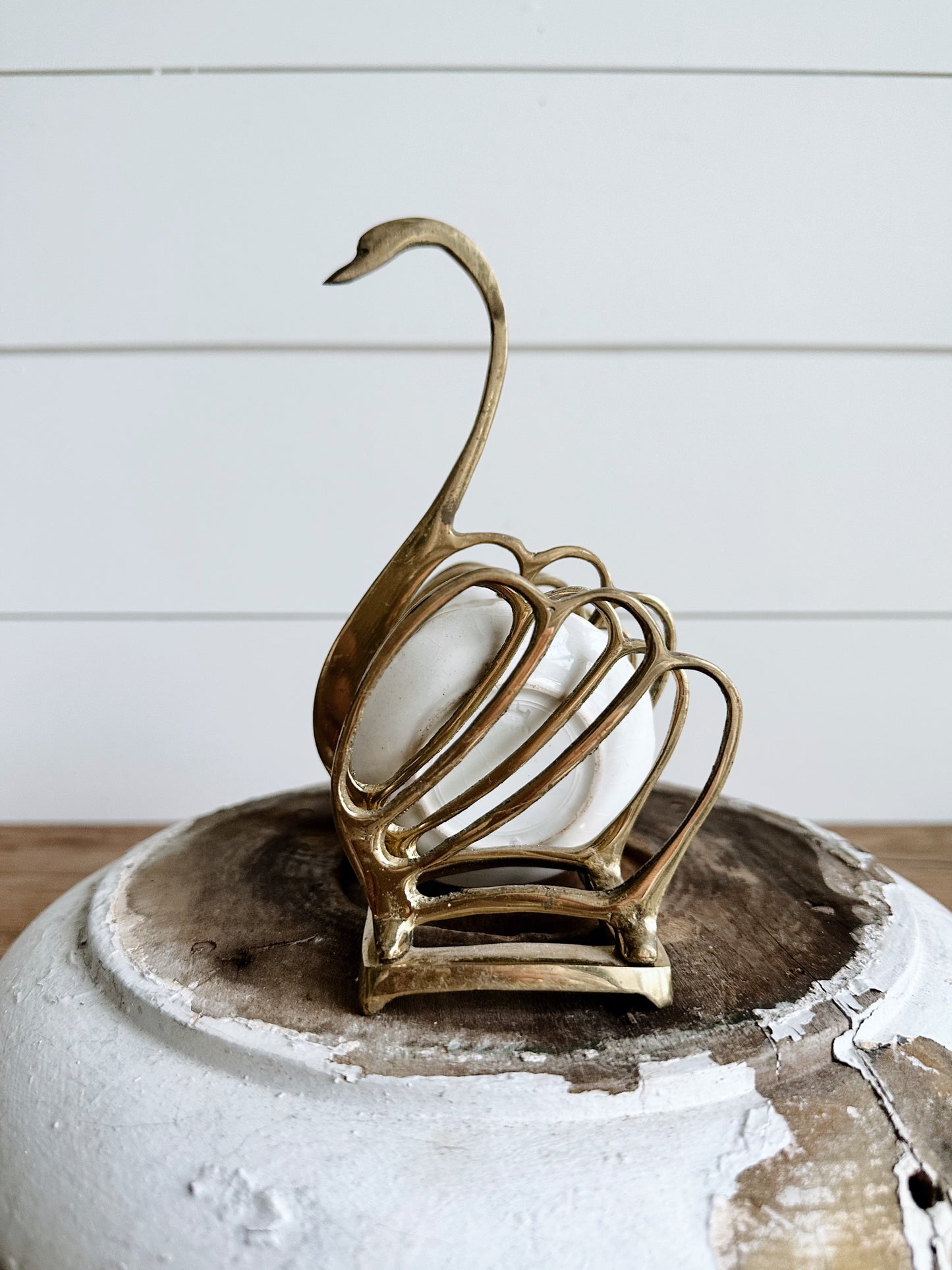 Vintage Brass Swan Toast Holder & Butter Pats