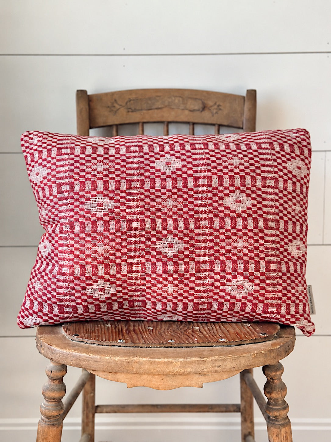 Antique Inspired Red Woven Pillow