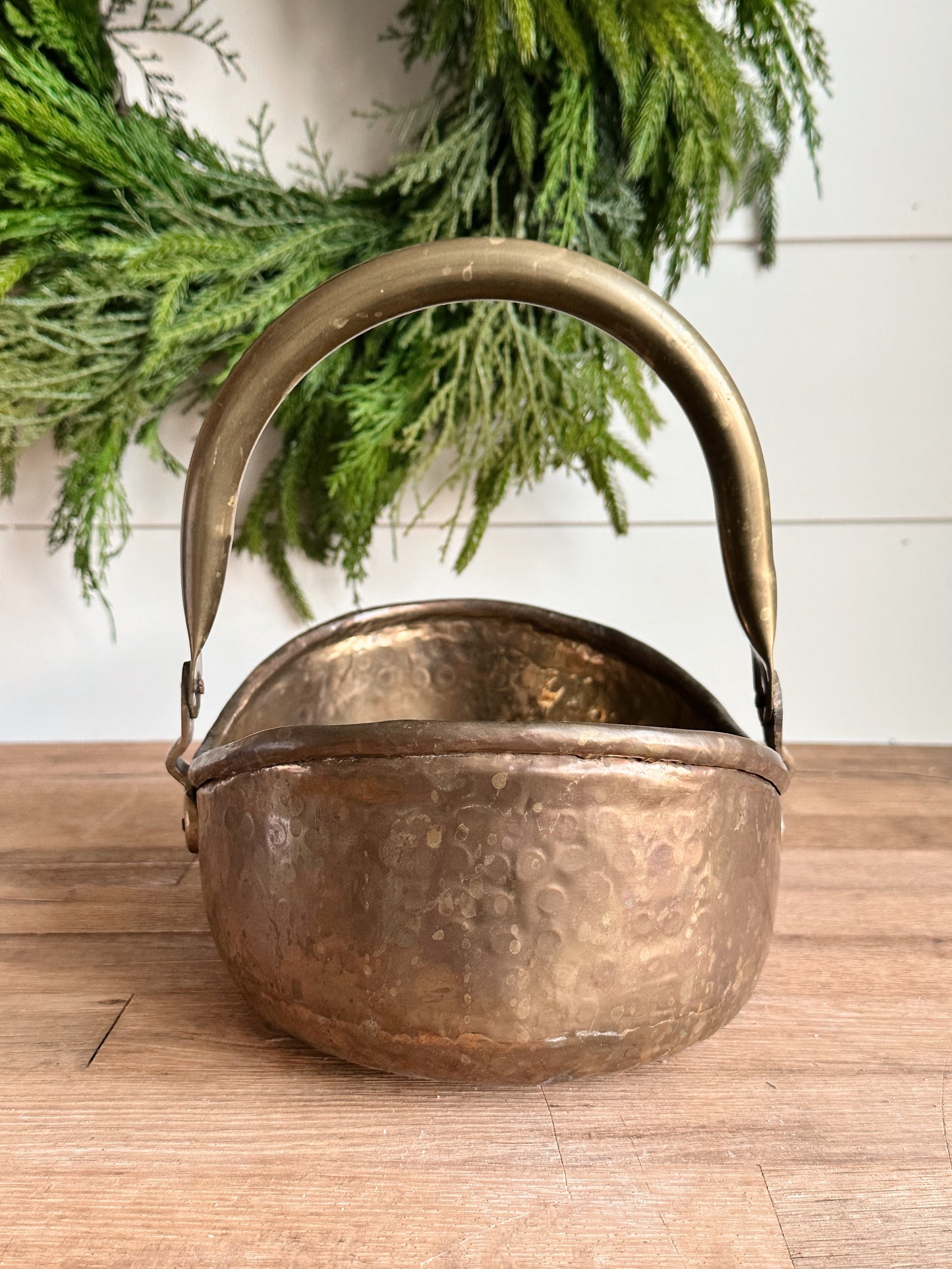 Vintage Hammered Brass Basket