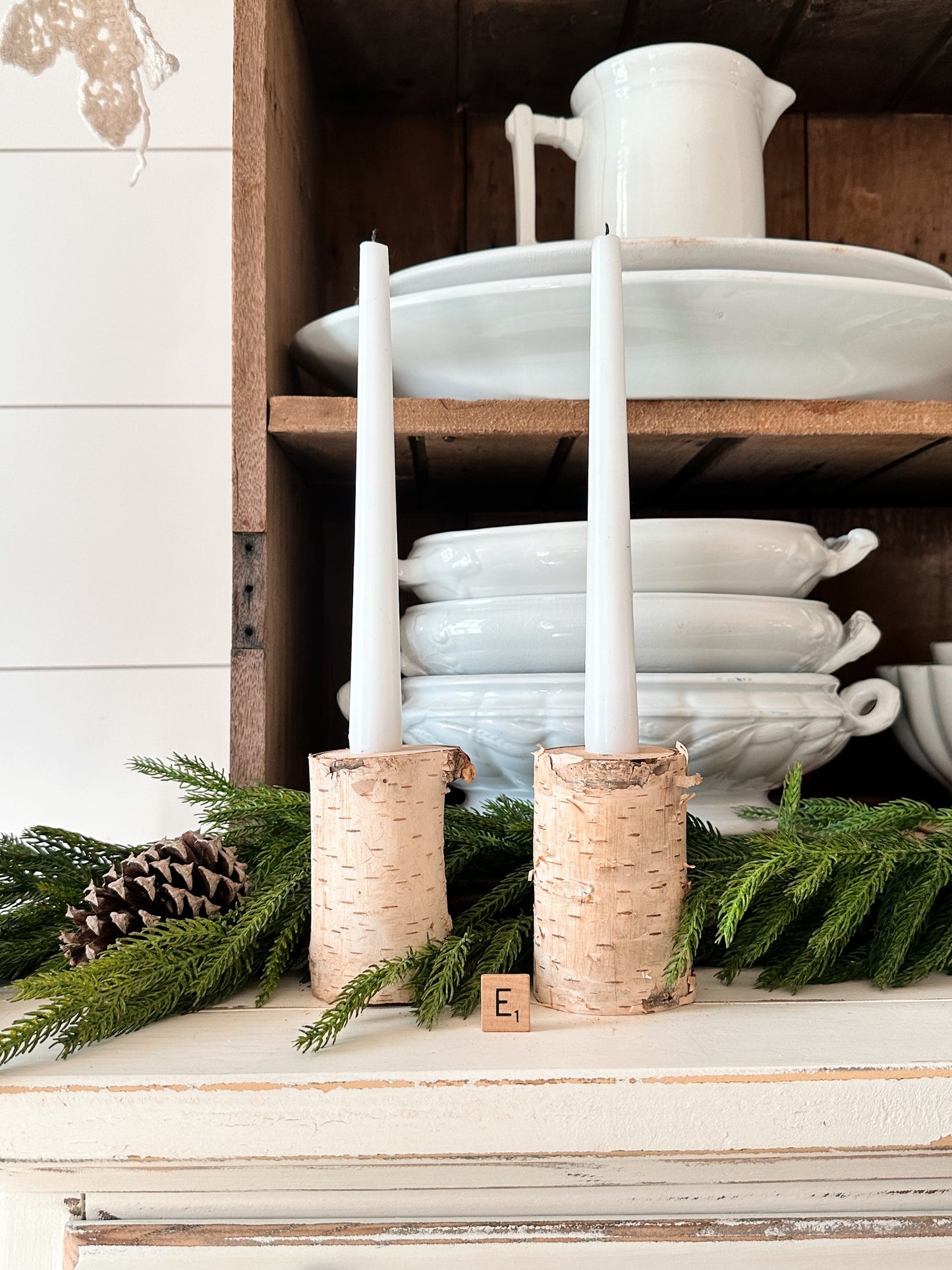 Pair of Handmade Birch Limb Candle Holders