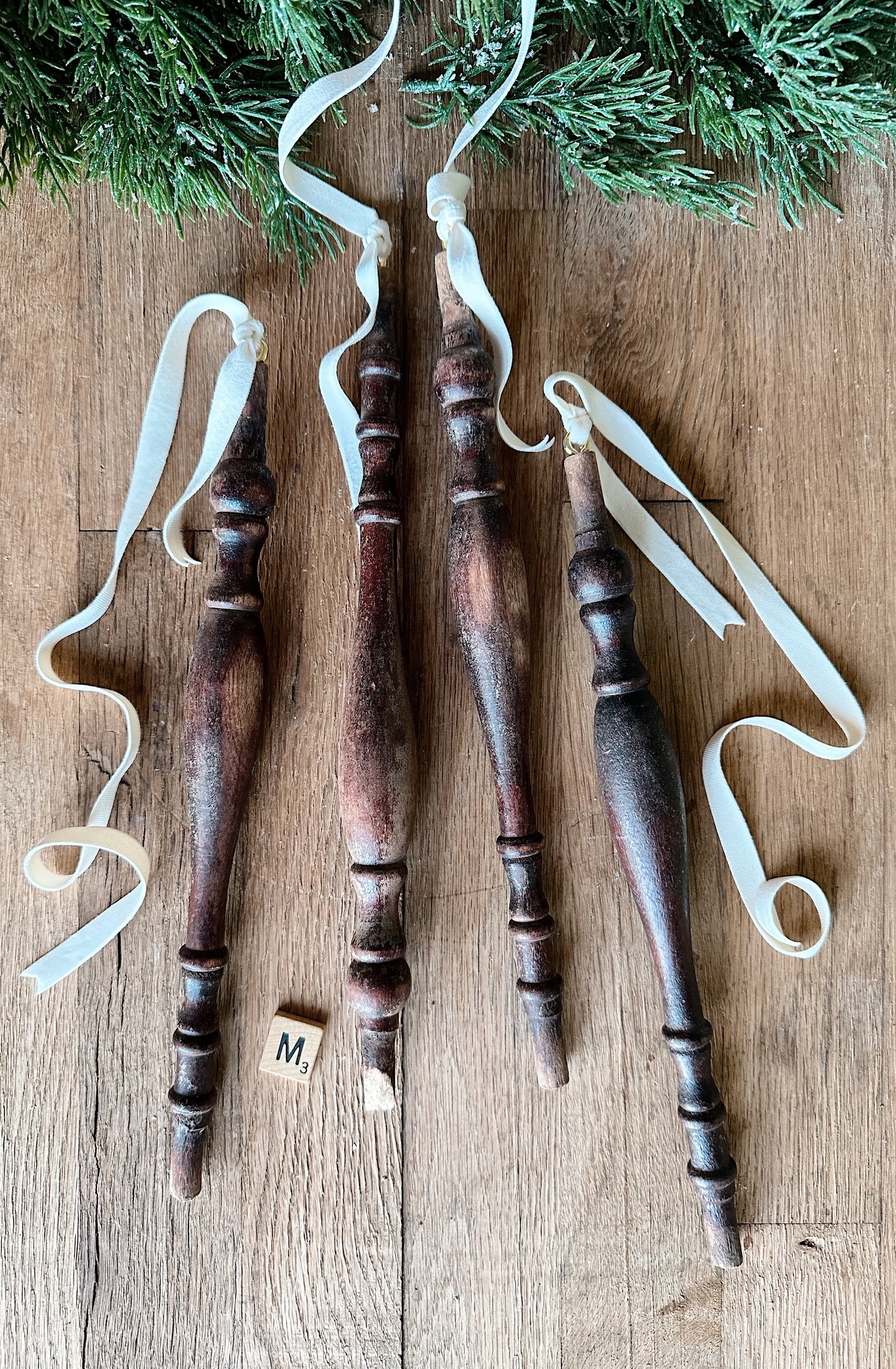 Set of Four Vintage Spindle Ornaments