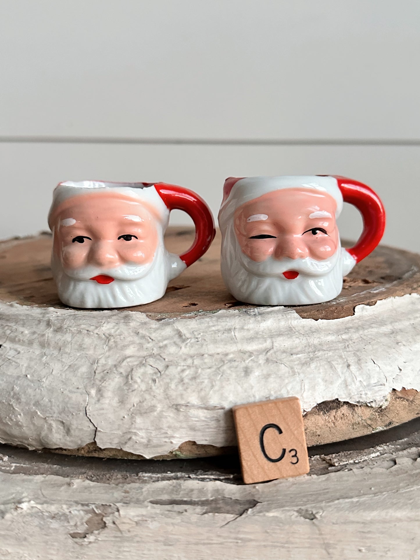 Pair of Vintage Mini Santa Mugs
