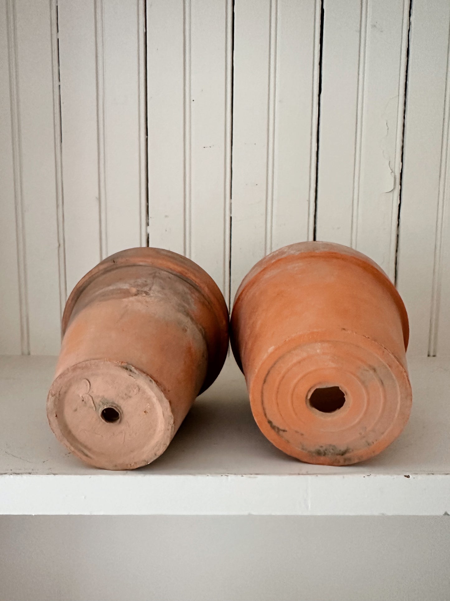 Vintage Chippy Wire Basket & Worn Terra Cotta Pots