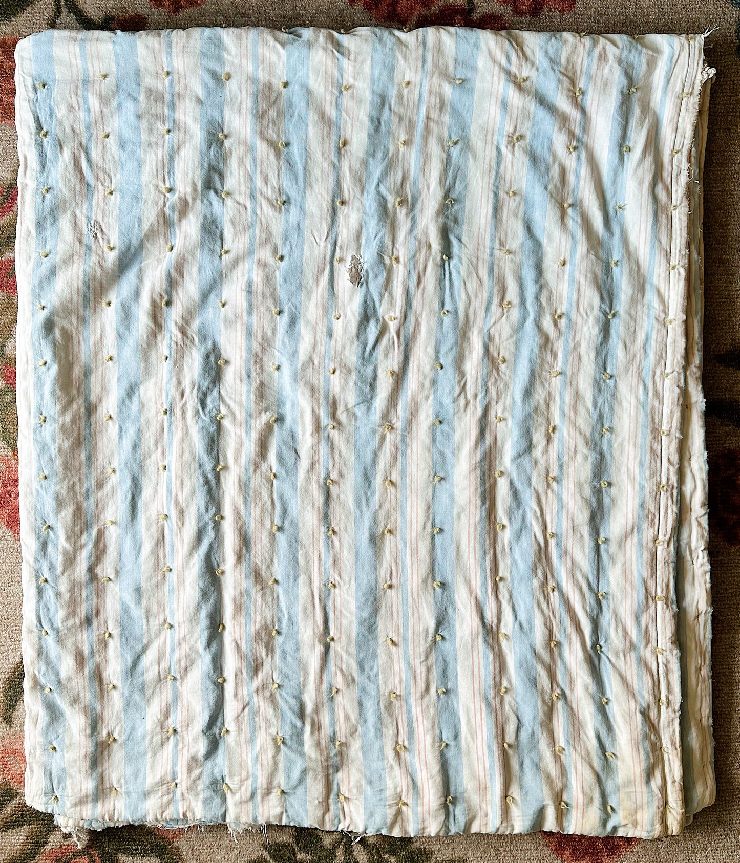 Hand Tied Vintage Cotton Ticking Comforter