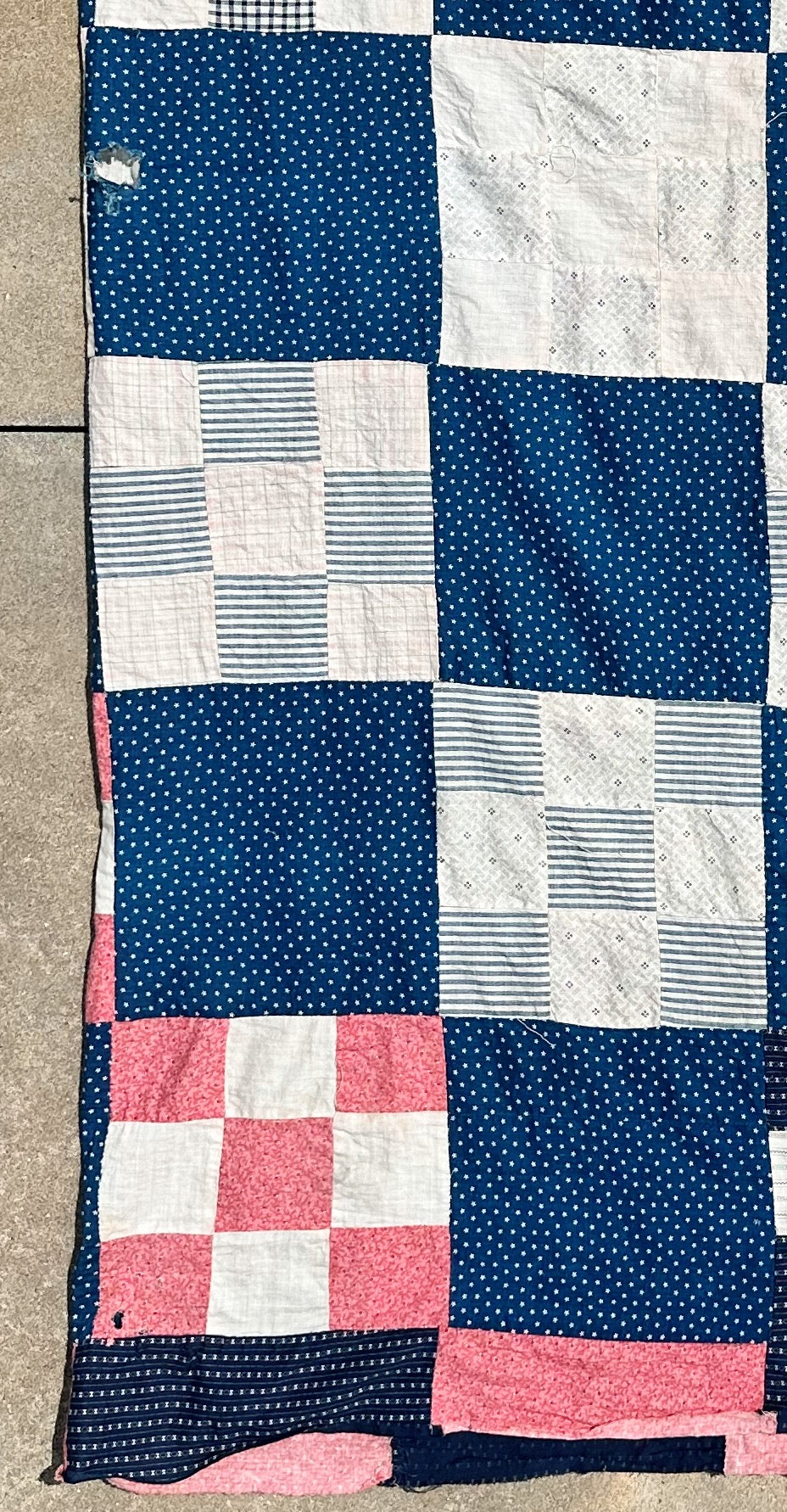 Vintage Nine Patch With Alternate Blocks Quilt Top