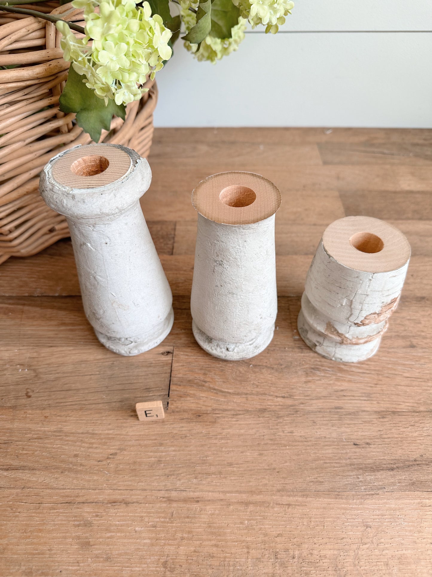 Trio of Chippy Spindle Candle Holders