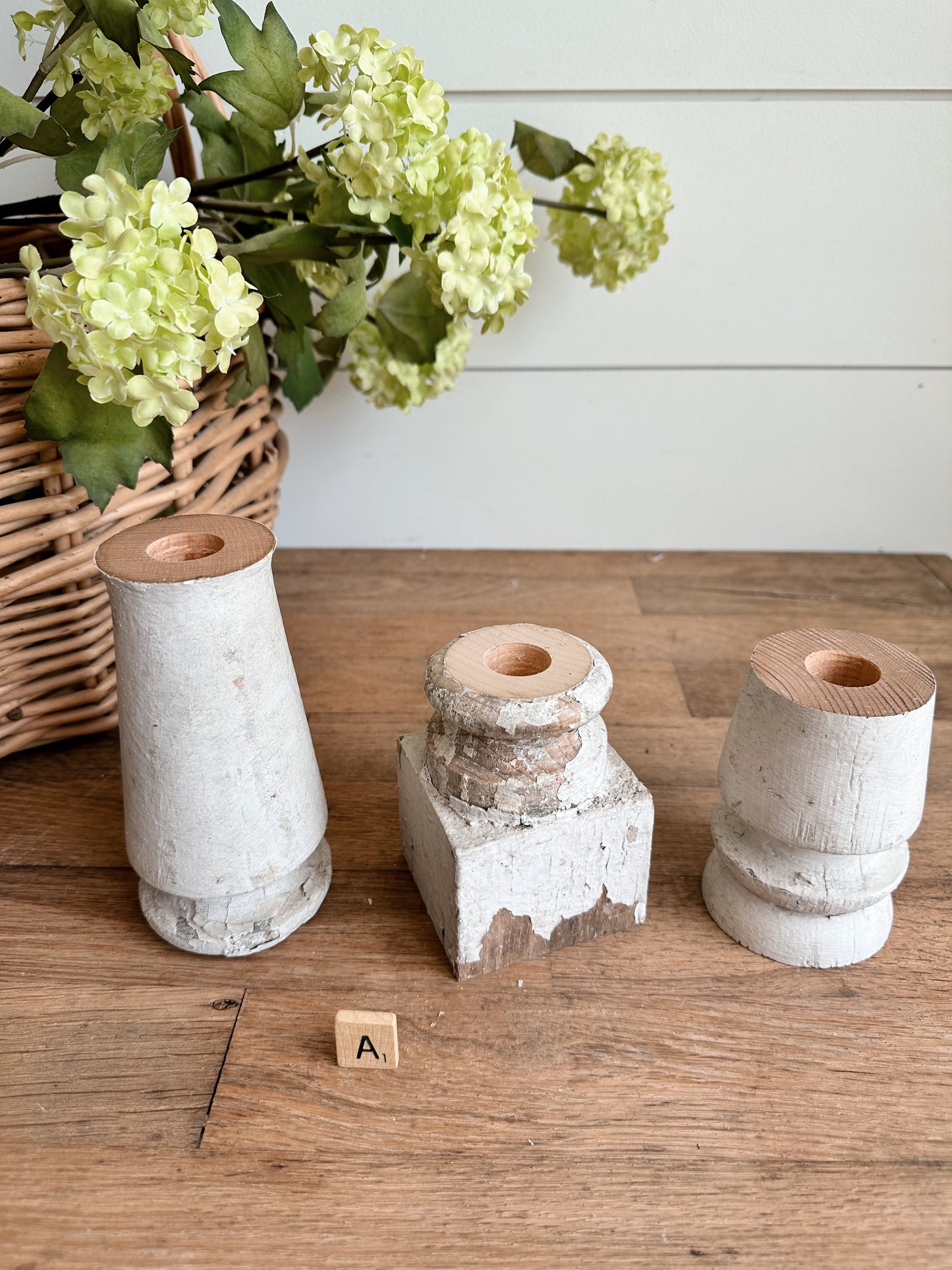 Trio of Chippy Spindle Candle Holders