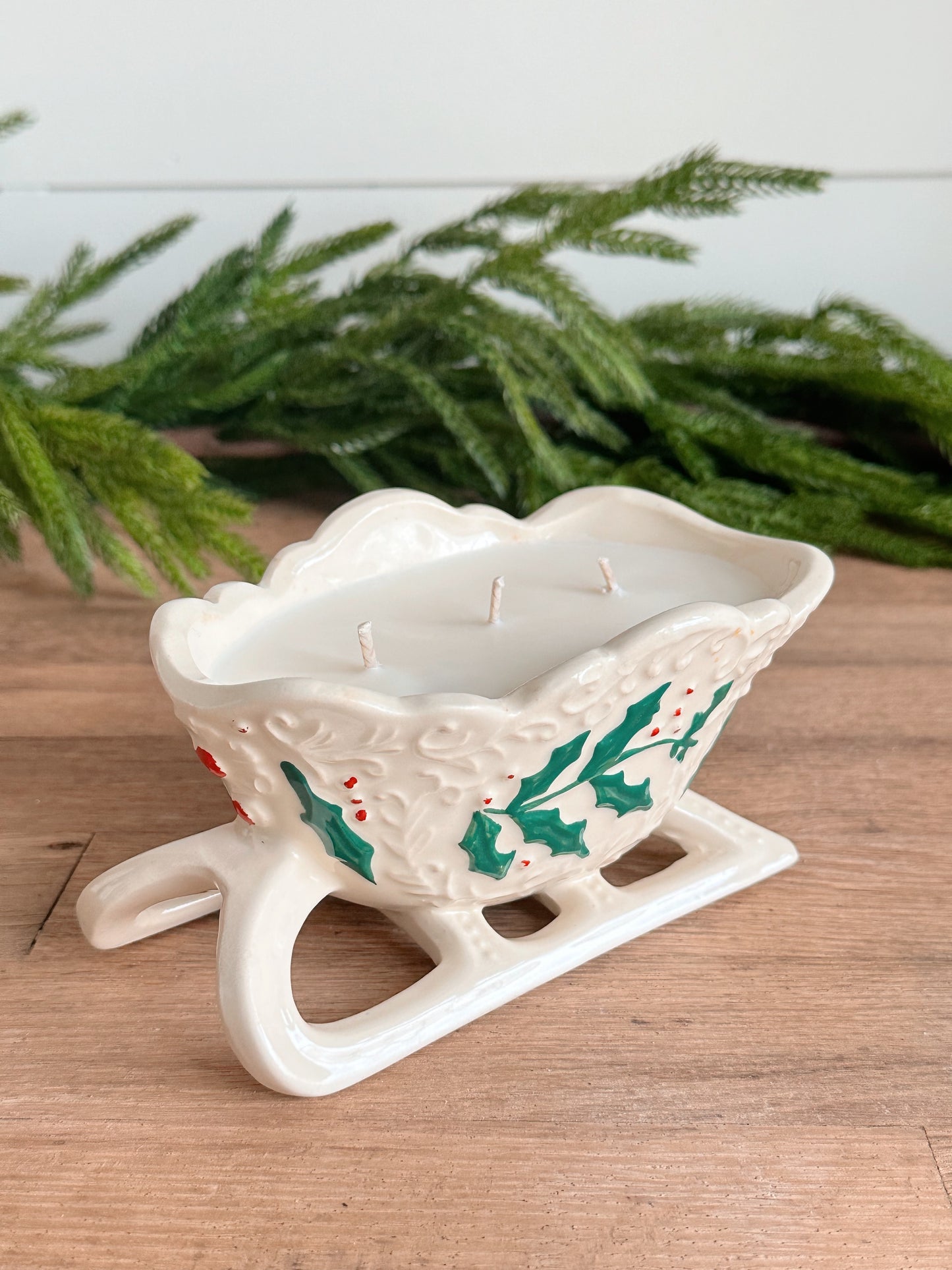 Hand Poured Cozy Christmas Candle in a Vintage Christmas Sleigh