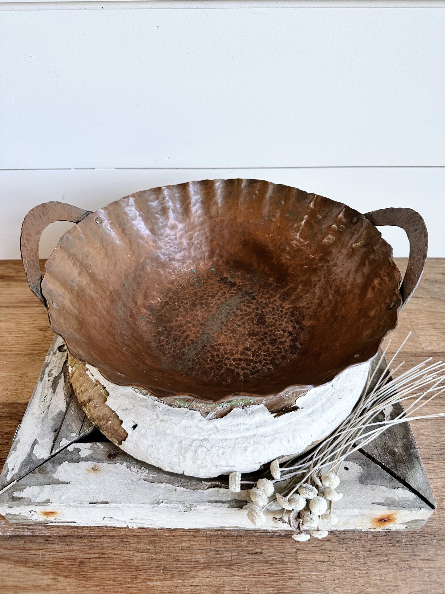 Pretty Fluted Hammered Copper Bowl