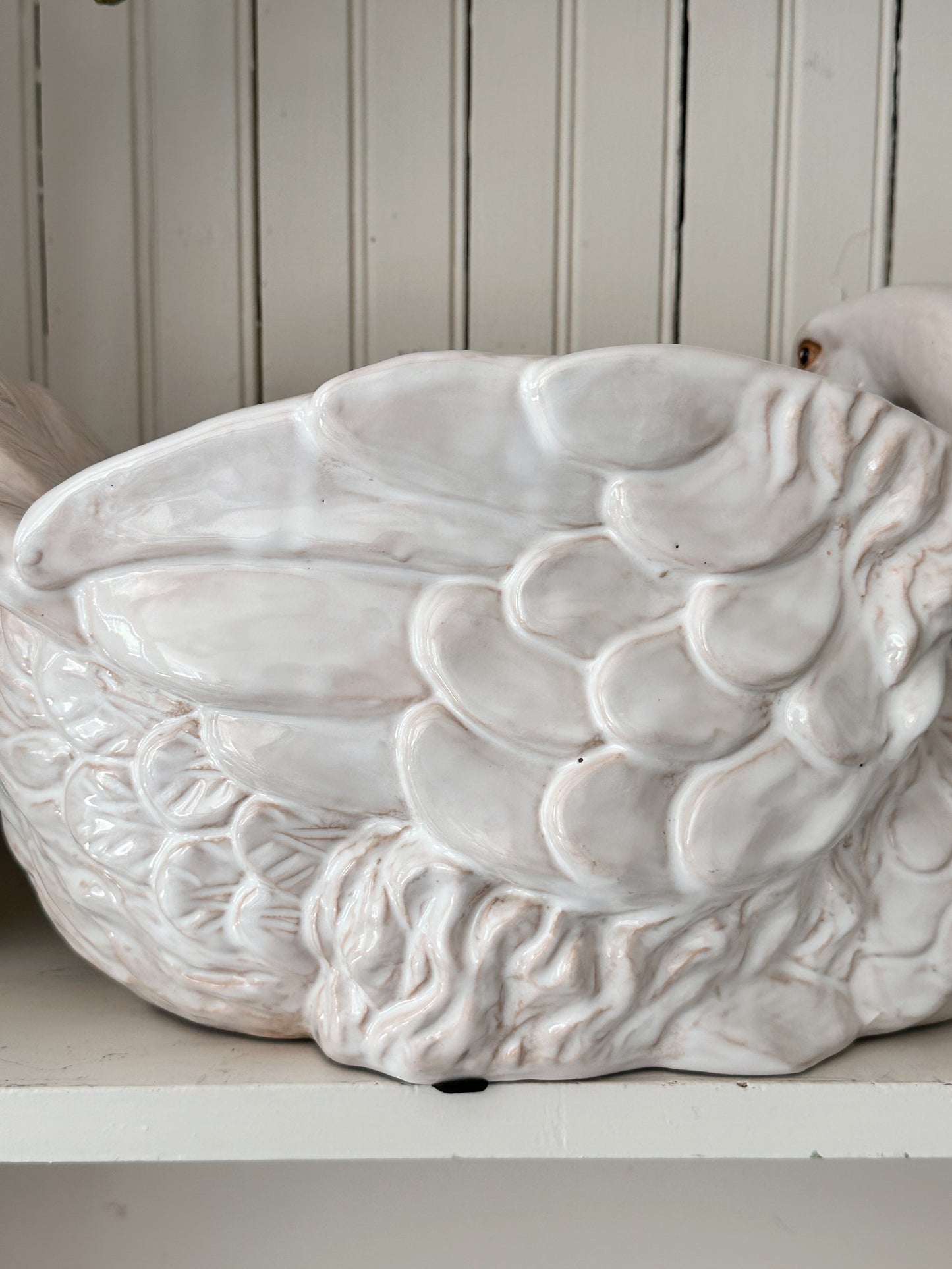 Large Vintage Glazed Terra Cotta Swan Planter