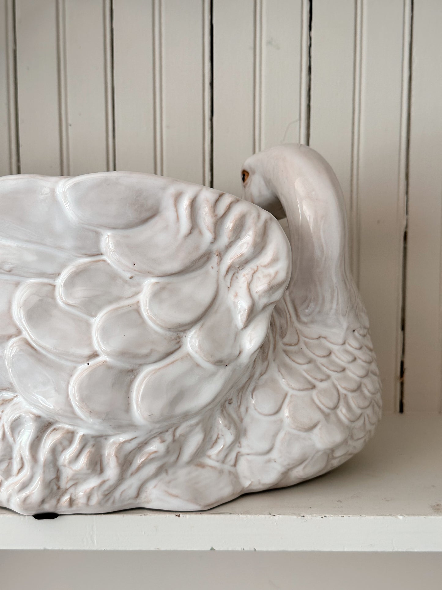 Large Vintage Glazed Terra Cotta Swan Planter