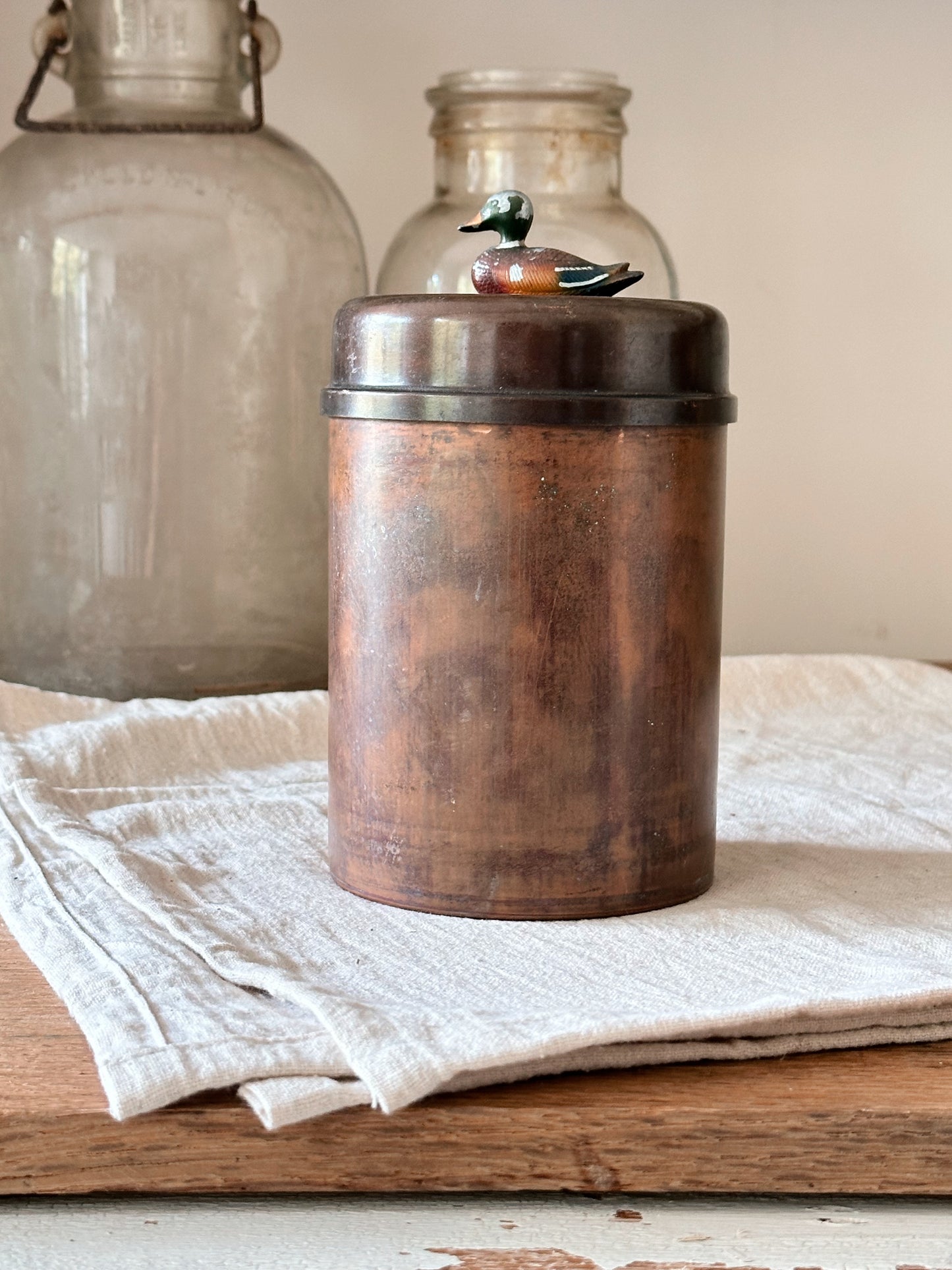 Vintage Copper Canister with Mallard Top