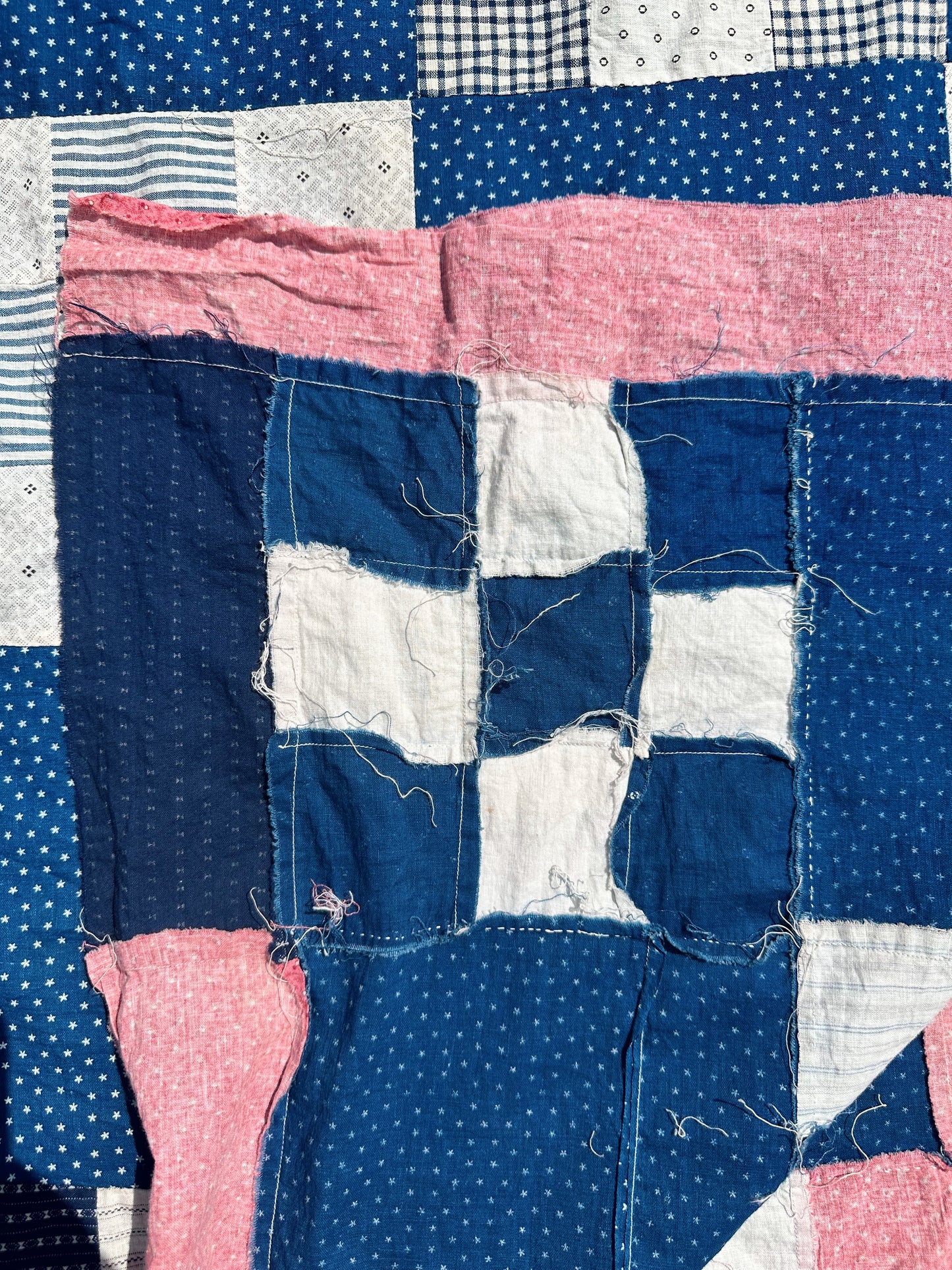Vintage Nine Patch With Alternate Blocks Quilt Top