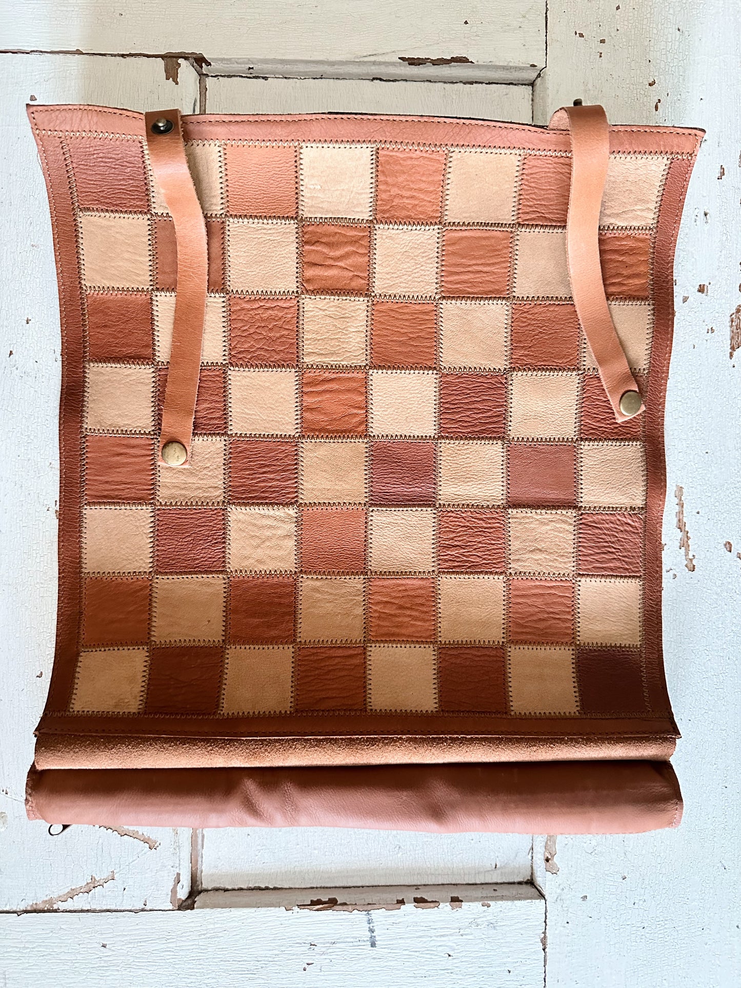 Vintage Leather Checker Board & Checkers