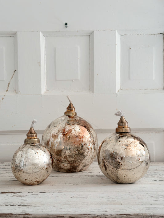 Antiqued Silver Glass Oil Lamps