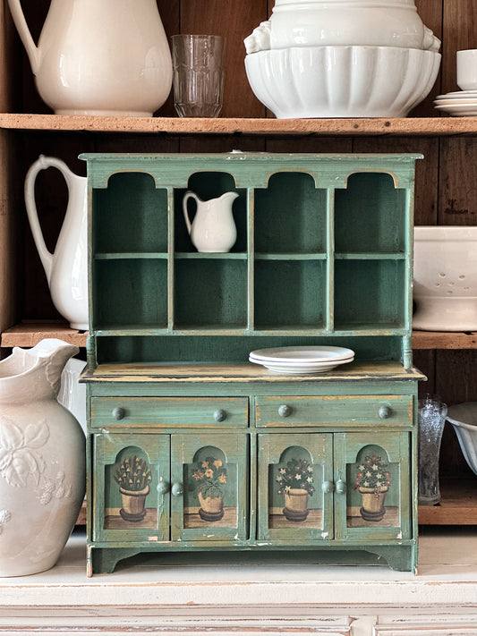 Vintage Tabletop Size Folk Art Painted Hutch