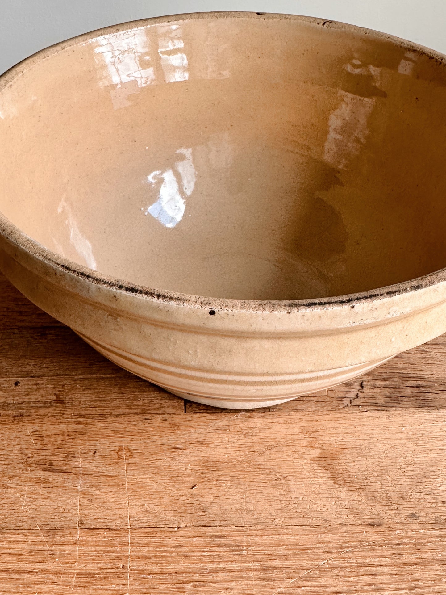 Vintage Stoneware Bowl with Three White Stripes