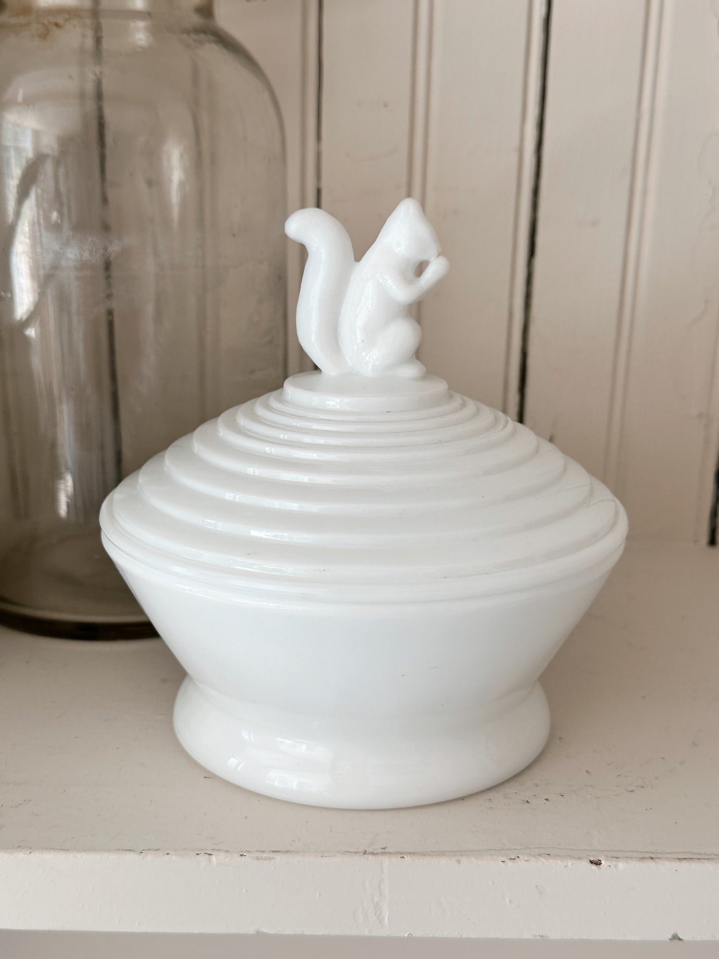 Vintage Milkglass Squirrel Dish