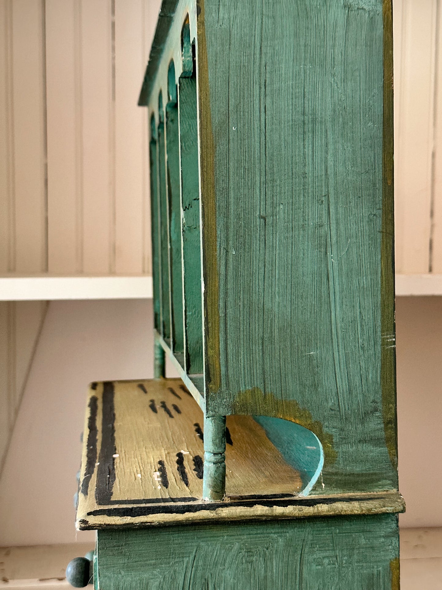 Vintage Tabletop Size Folk Art Painted Hutch
