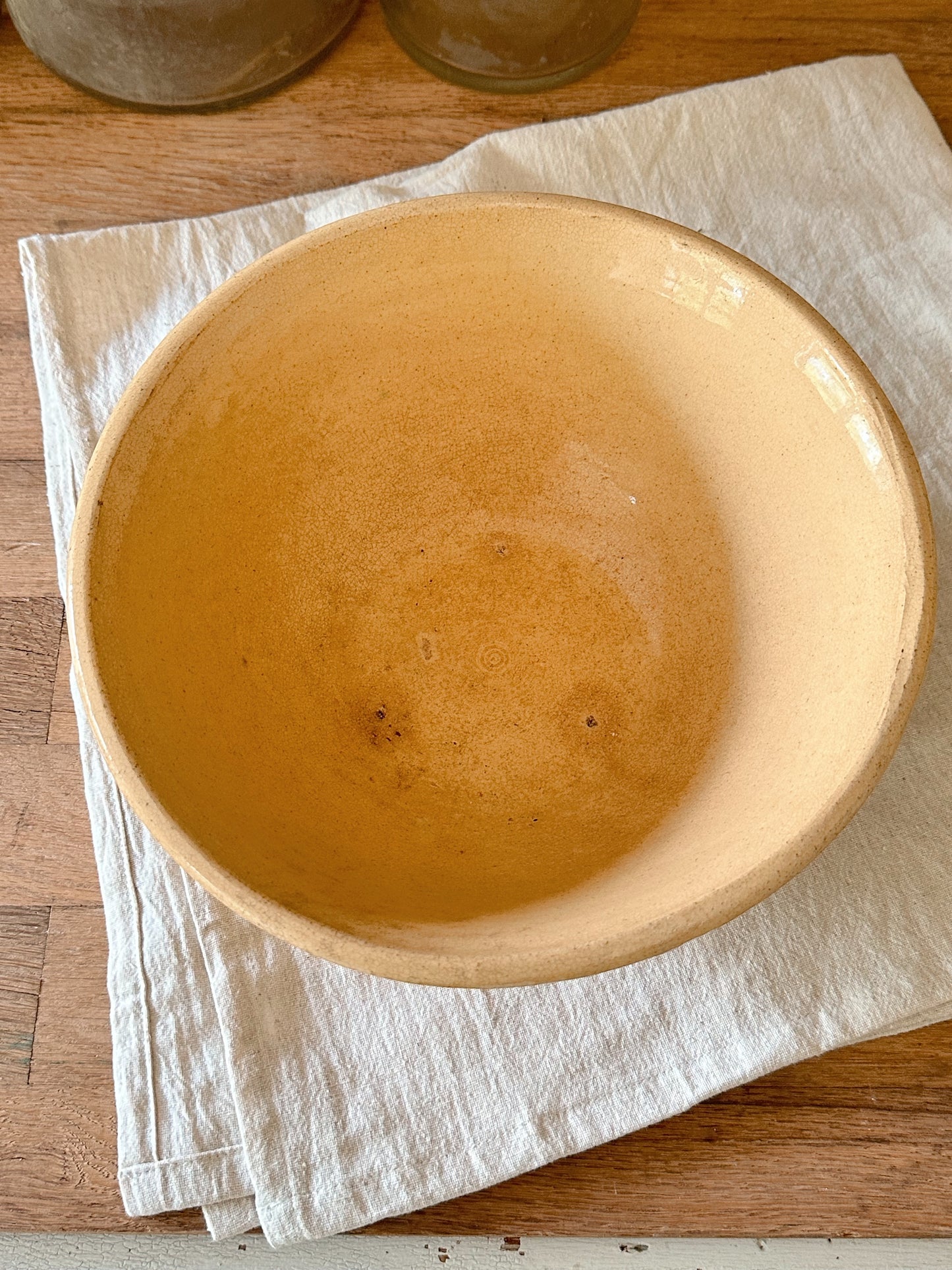 Vintage Yellow Ware Bowl with Brown Stripe