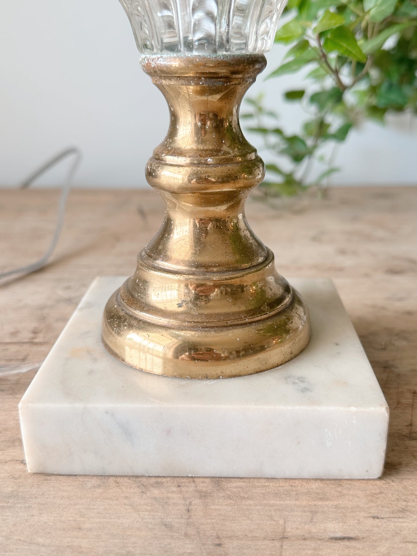 Vintage Blown Glass, Brass & Marble Lamp