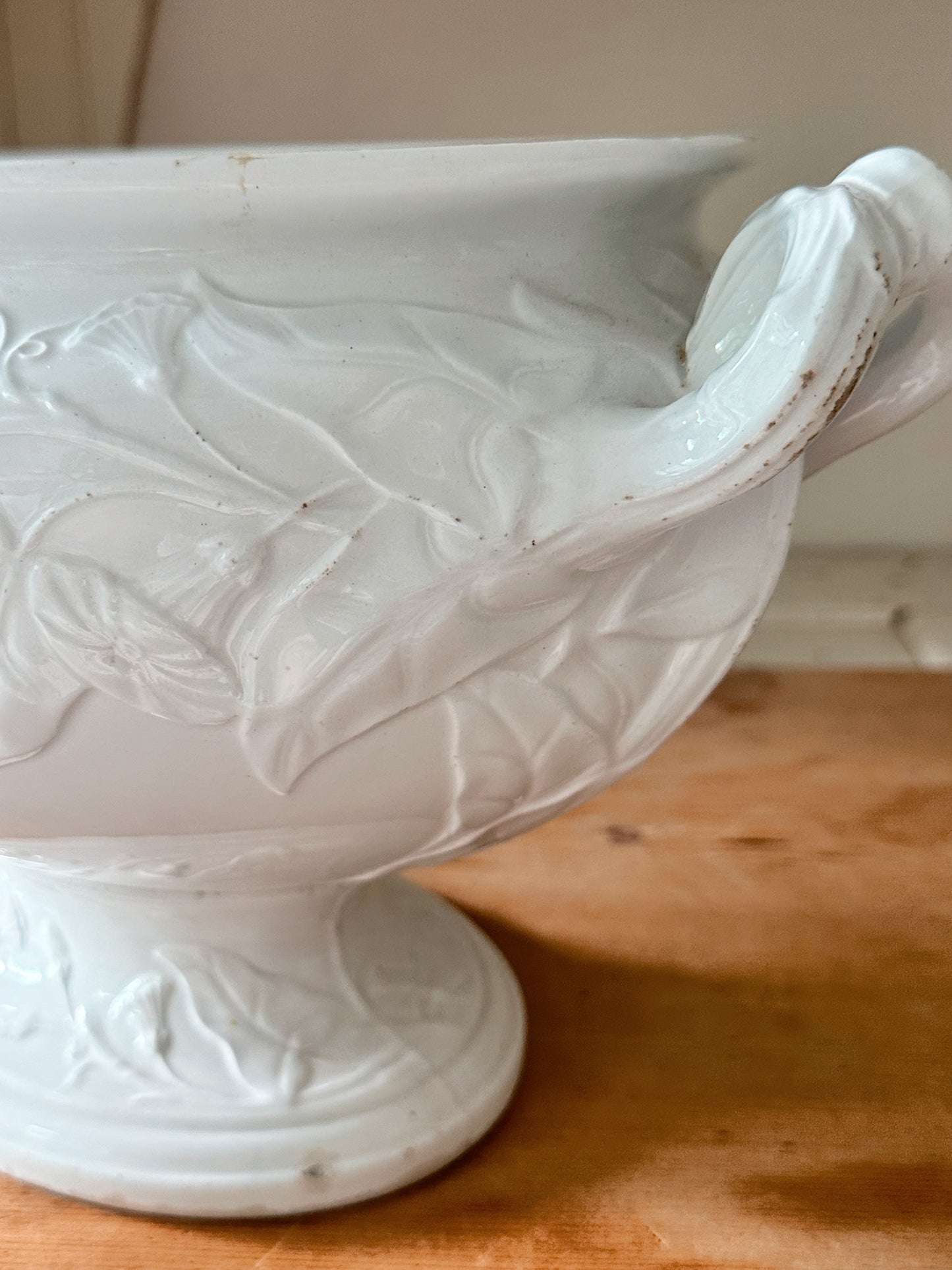 Large 1860s Antique Elsmore & Forster Three Piece Ironstone Tureen, Morning Glory Pattern