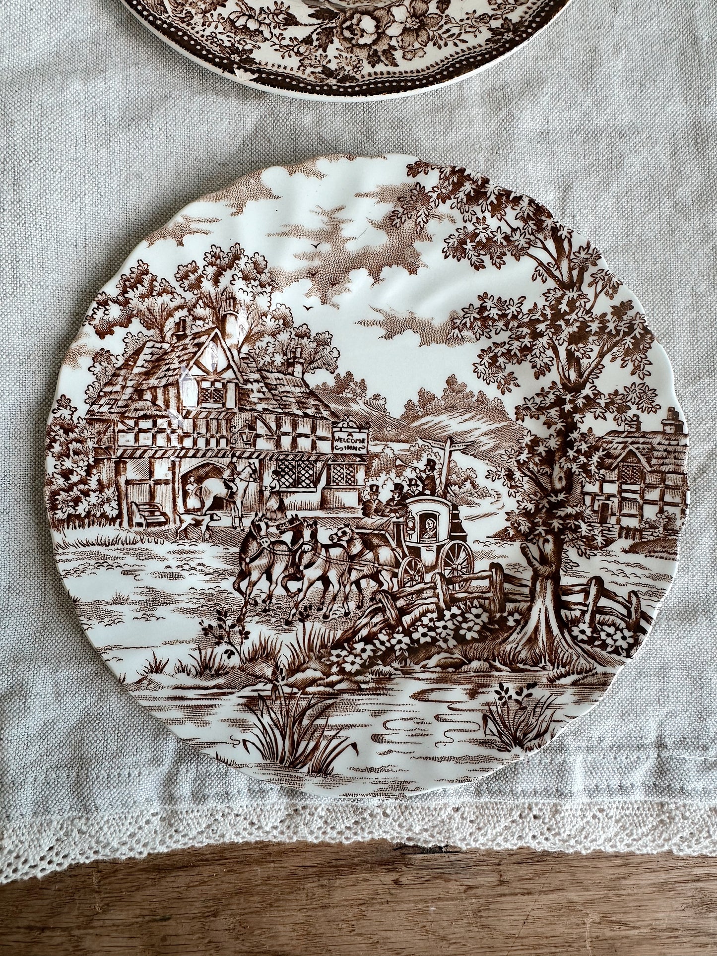 Pair of Vintage Transferware Dessert Plates