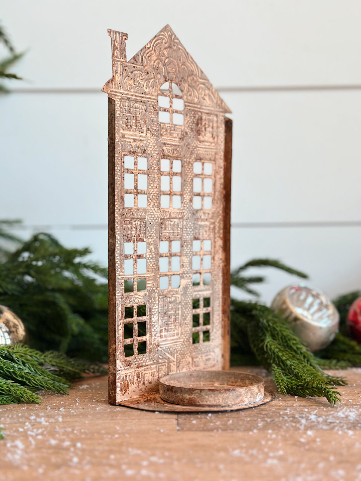 Embossed Tin House Candle Holders