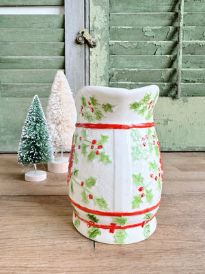 Darling Vintage Poinsettia & Holly Pitcher