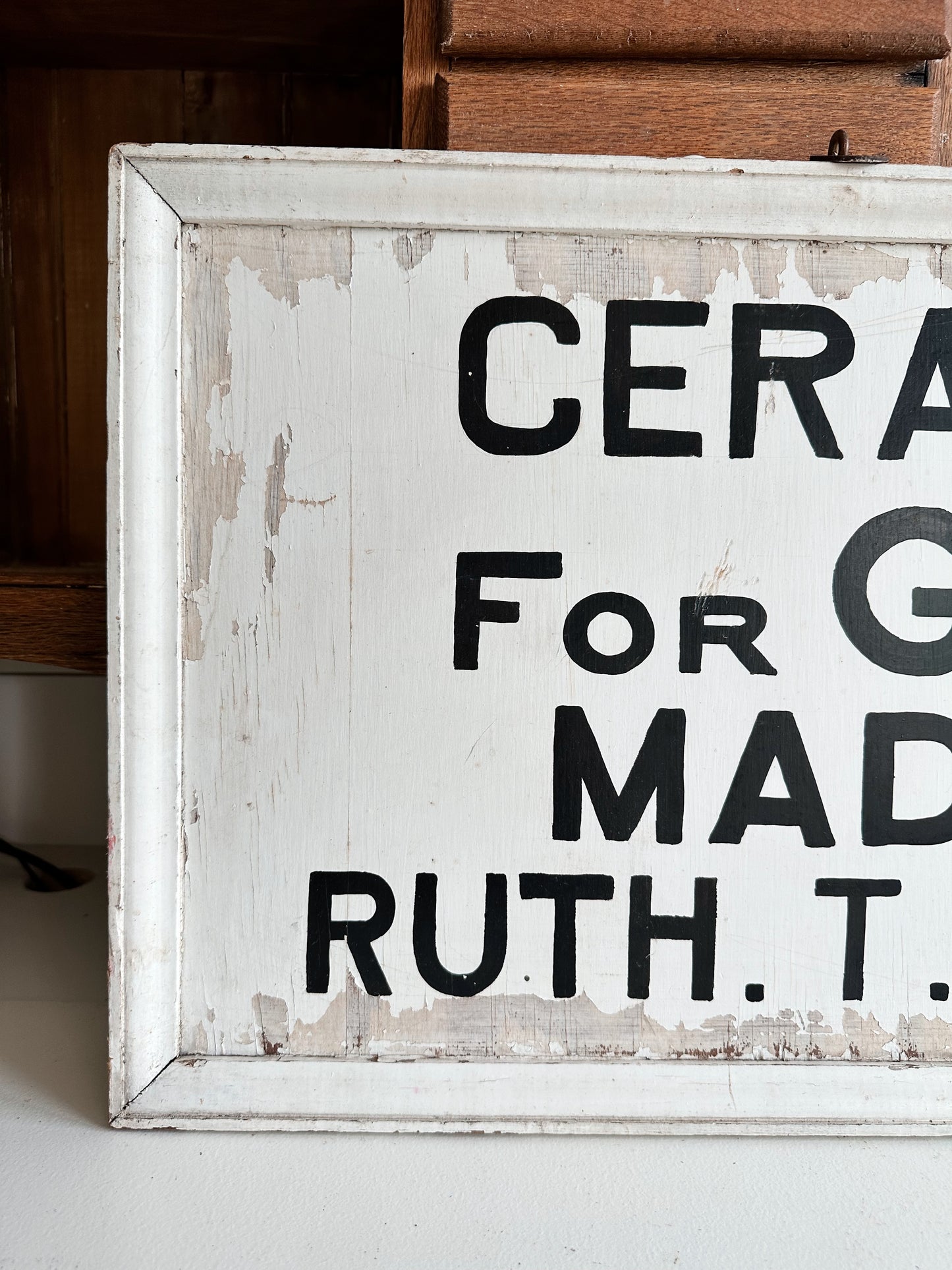 Vintage Hand Painted Wood Ceramics Sign