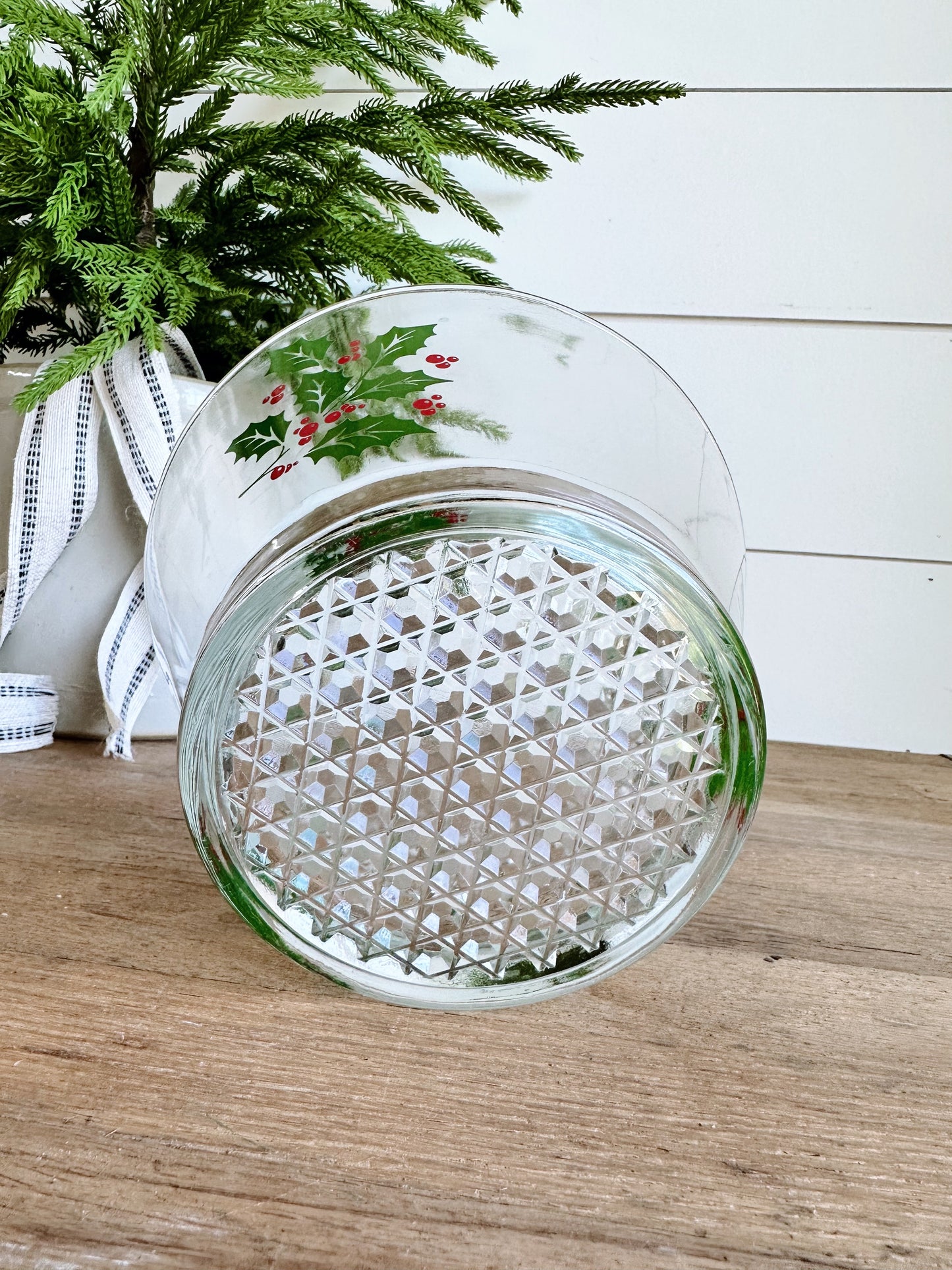 You Choose the Scent - Holly Glass Bowl Vintage Vessel Candle